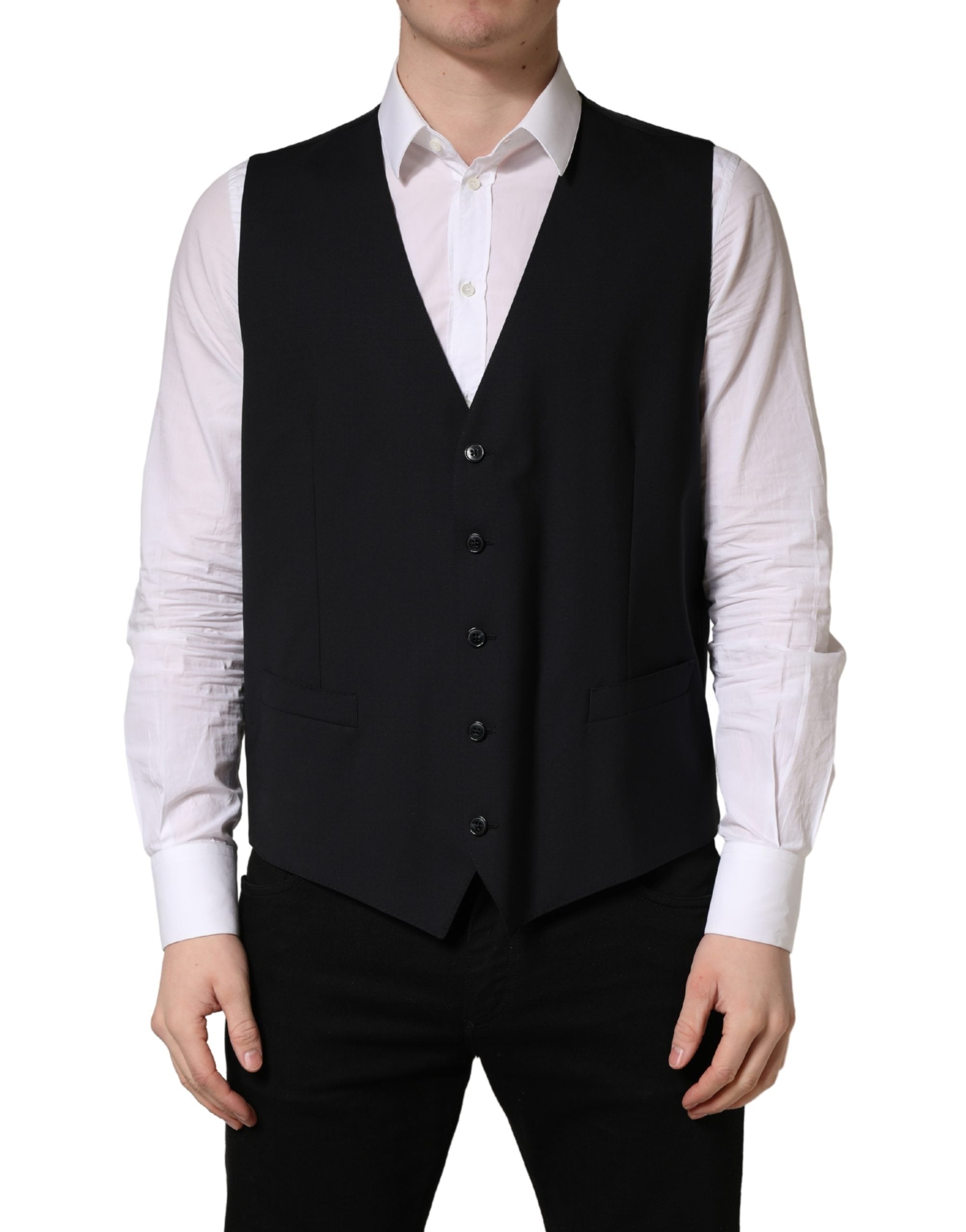 Dolce & Gabbana Black Wool Single Breasted Waistcoat Vest Dolce & Gabbana