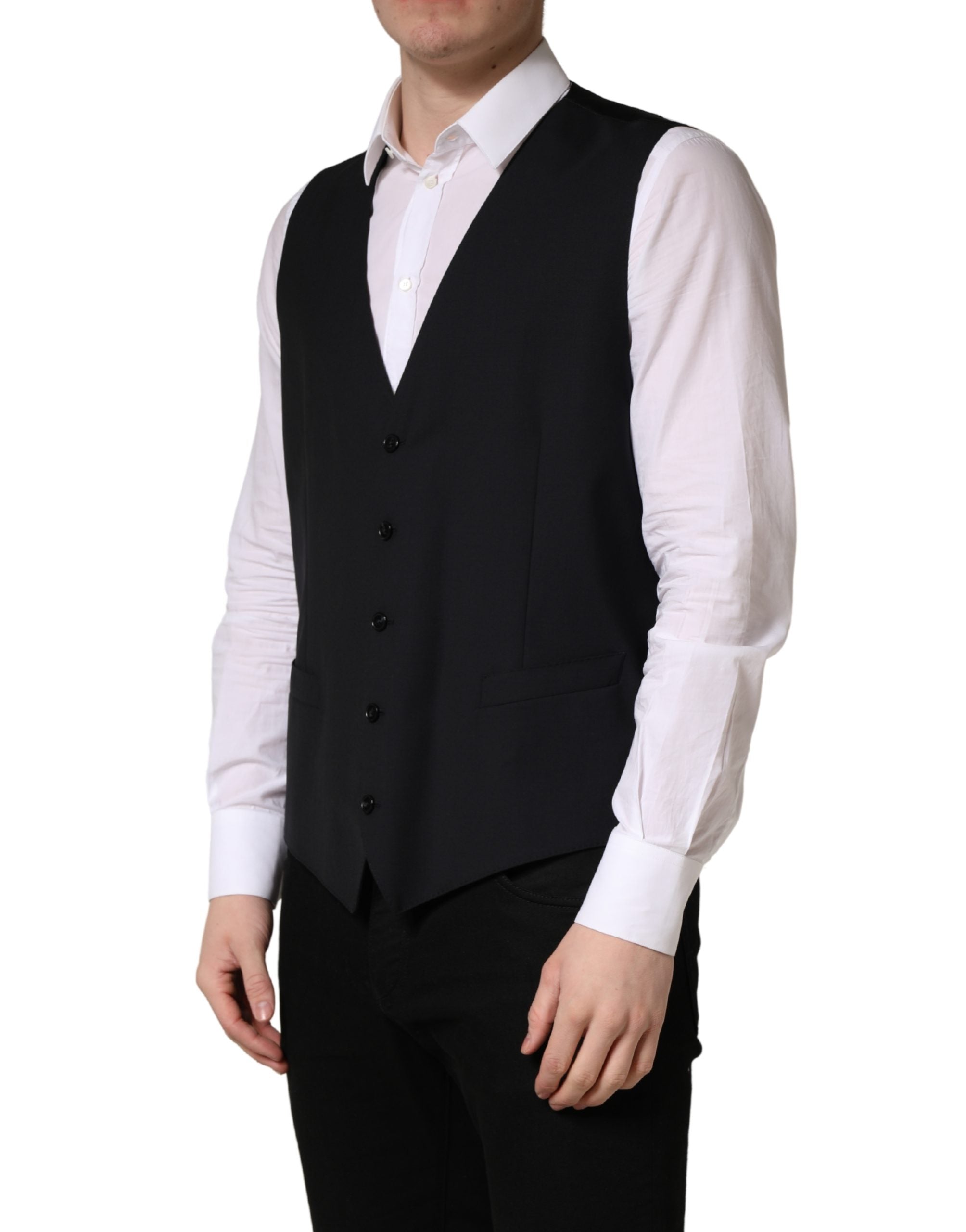 Dolce & Gabbana Black Wool Single Breasted Waistcoat Vest Dolce & Gabbana