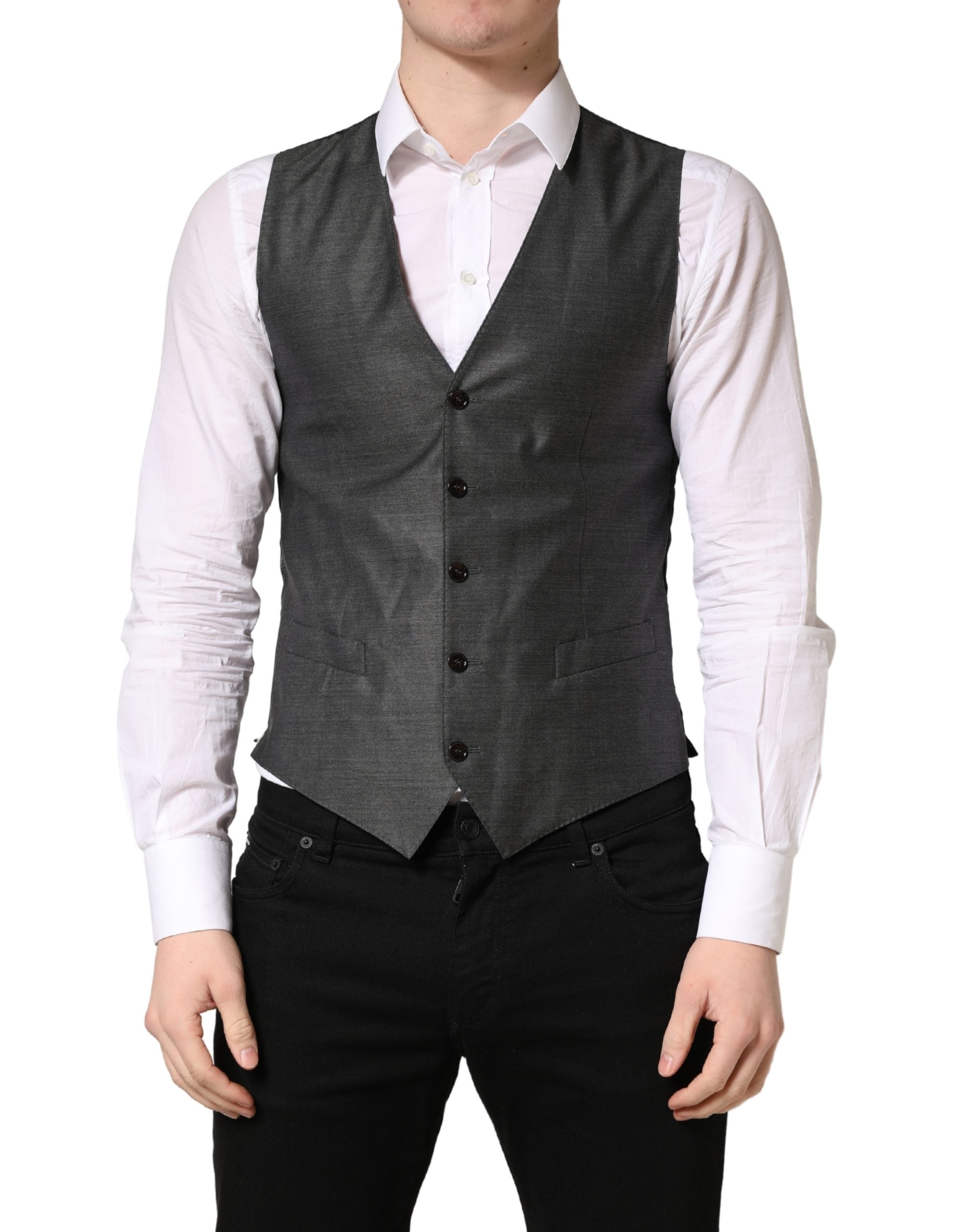 Dolce & Gabbana Dark Gray Wool Dress Formal Waistcoat Vest Dolce & Gabbana
