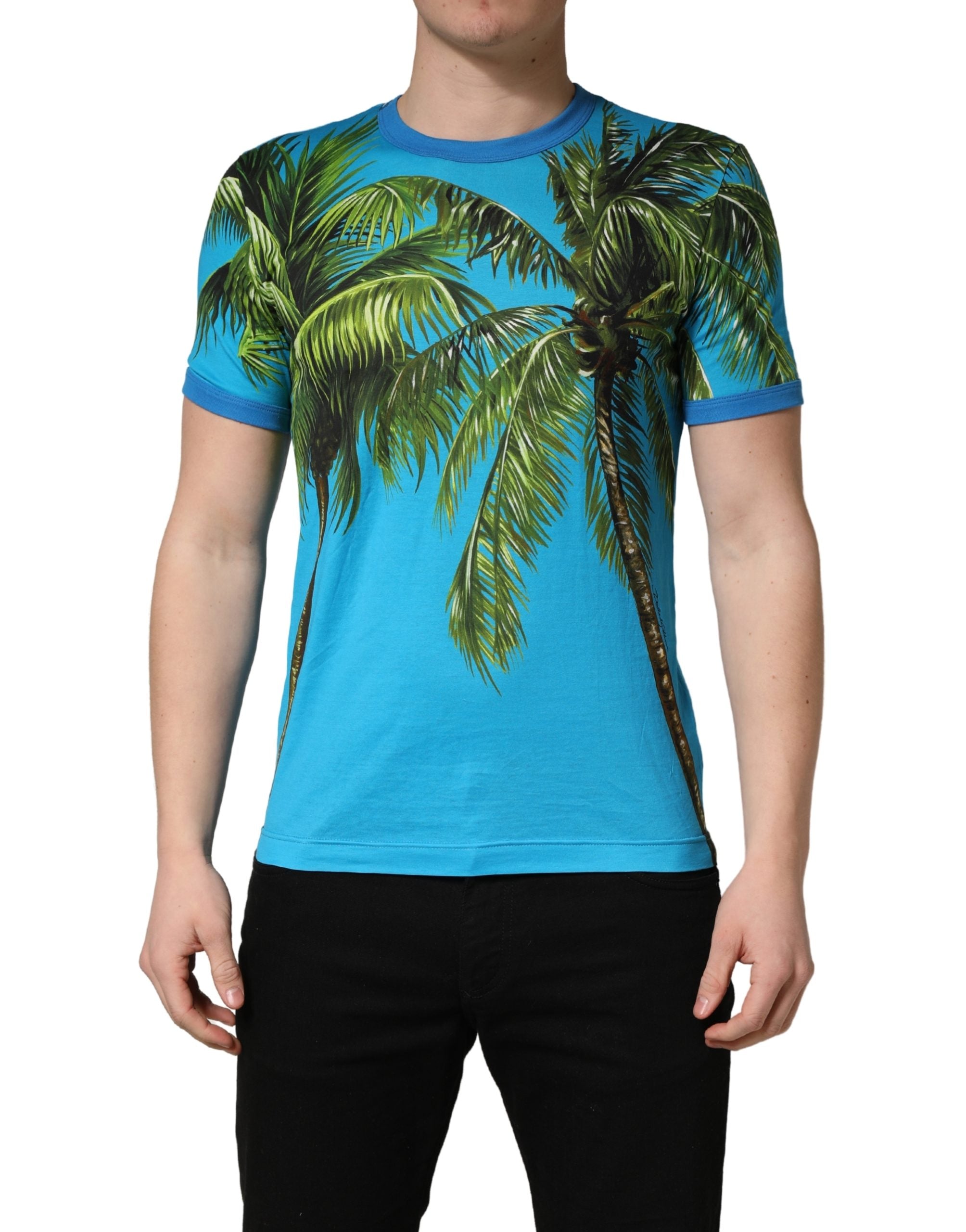 Dolce & Gabbana Blue Palm Tree Print Cotton CrewNeck T-shirt Dolce & Gabbana