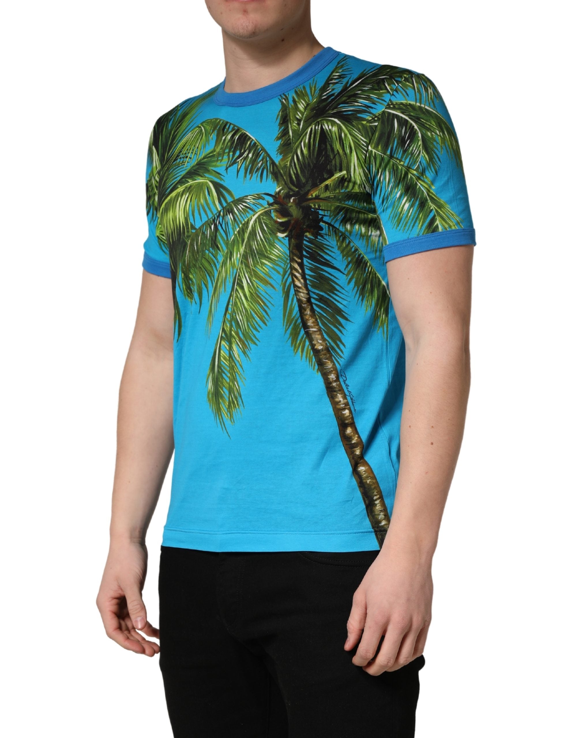 Dolce & Gabbana Blue Palm Tree Print Cotton CrewNeck T-shirt Dolce & Gabbana