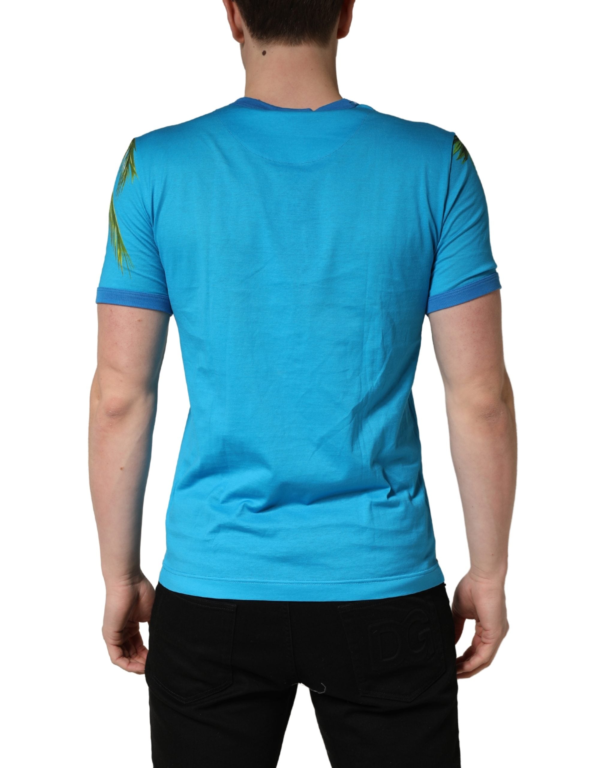 Dolce & Gabbana Blue Palm Tree Print Cotton CrewNeck T-shirt Dolce & Gabbana