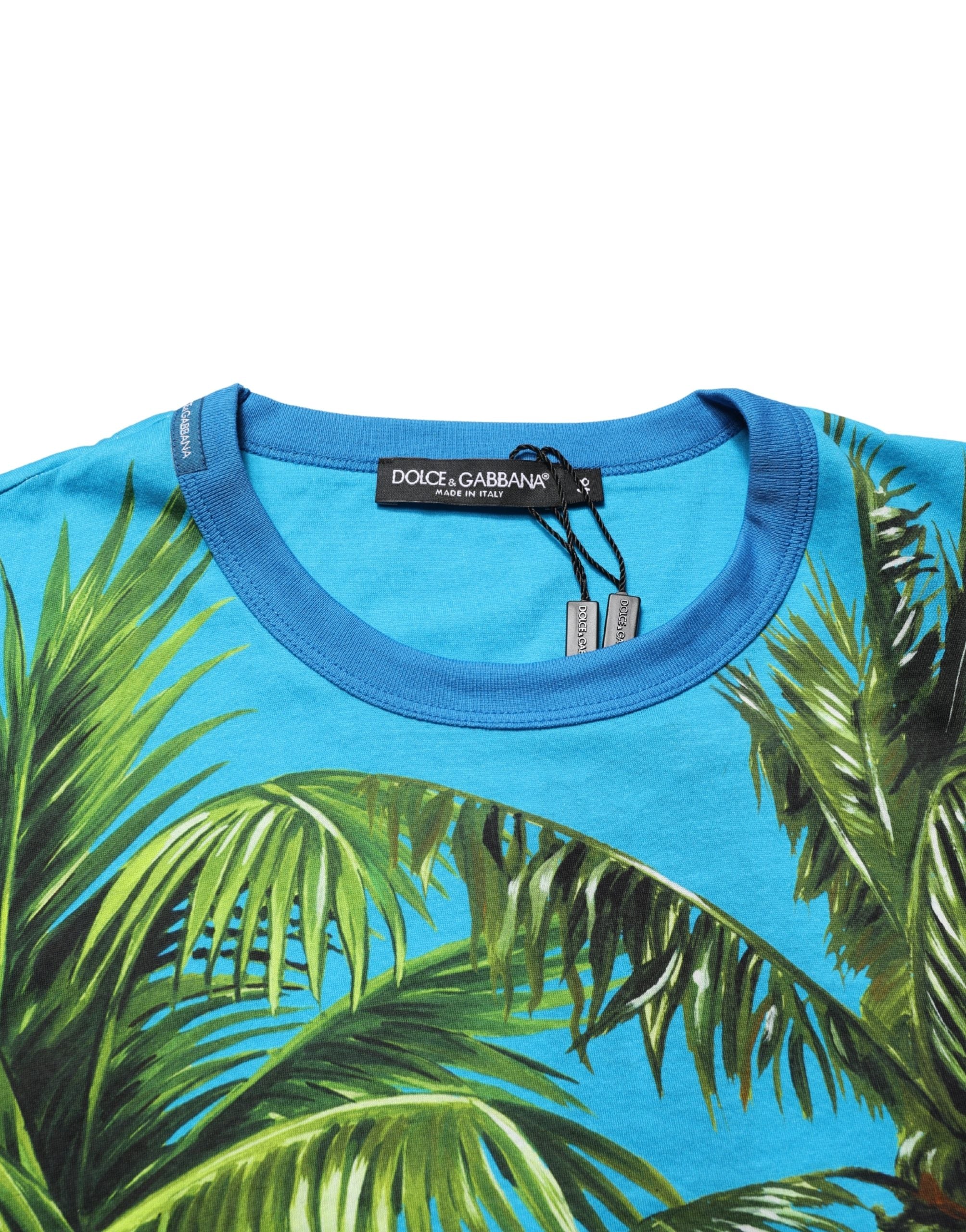 Dolce & Gabbana Blue Palm Tree Print Cotton CrewNeck T-shirt Dolce & Gabbana