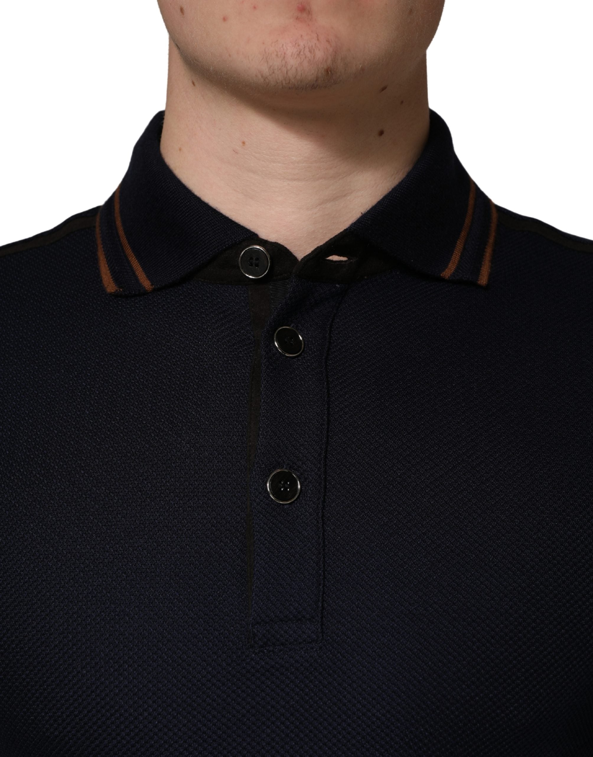 Dolce & Gabbana Dark Blue Silk Short Sleeve Men Polo T-shirt Dolce & Gabbana