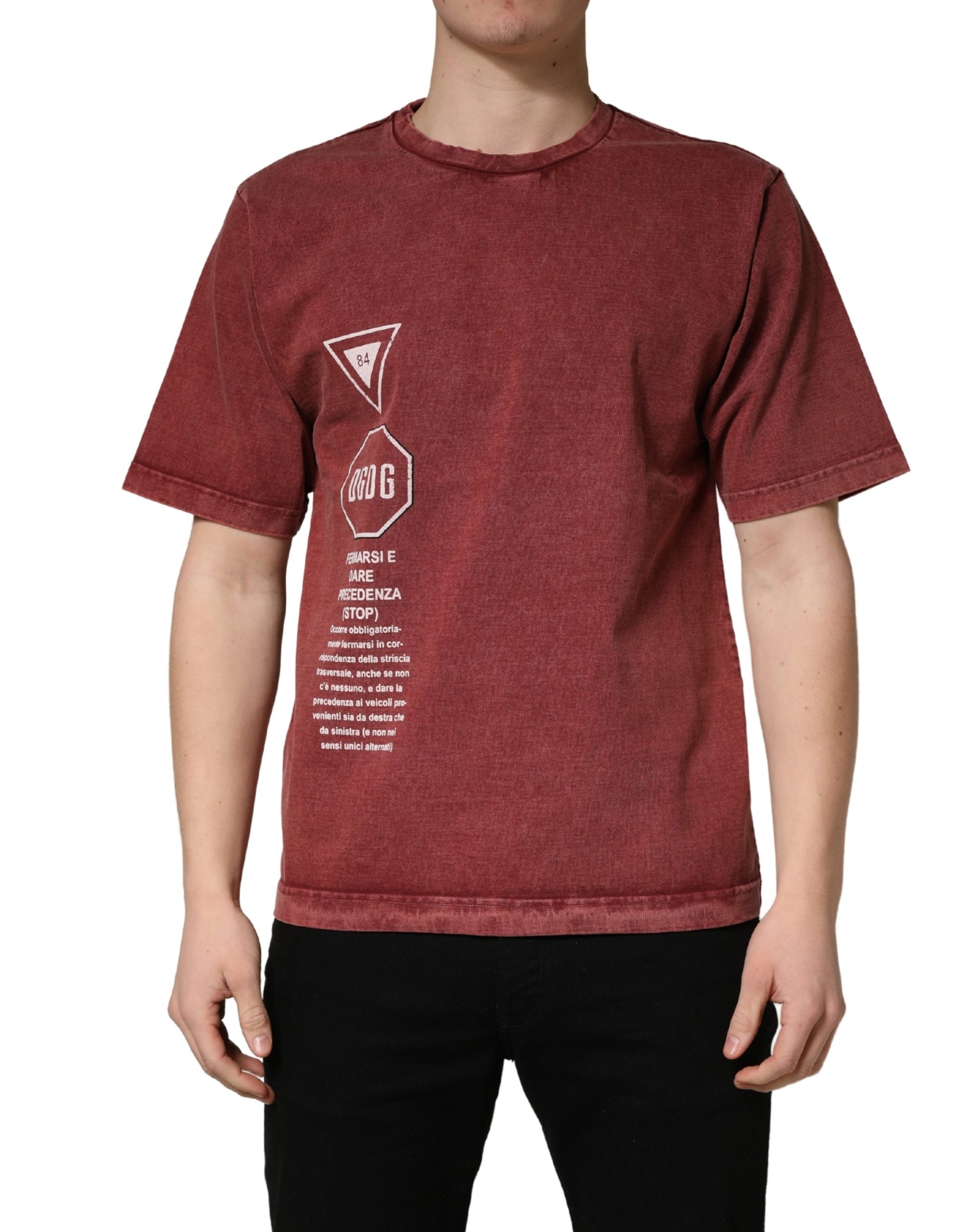 Dolce & Gabbana Maroon Print Round Neck Short Sleeve T-shirt Dolce & Gabbana