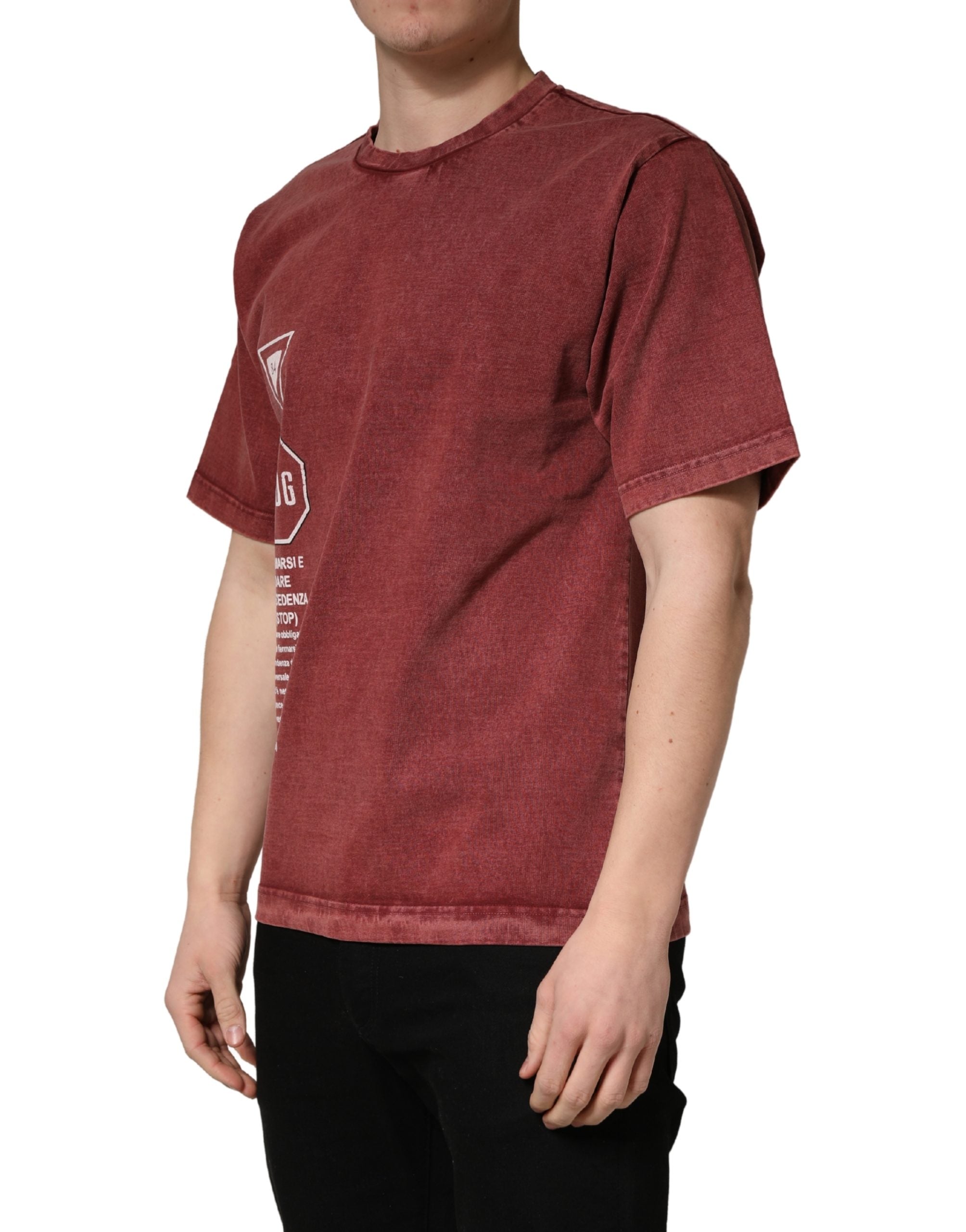 Dolce & Gabbana Maroon Print Round Neck Short Sleeve T-shirt Dolce & Gabbana