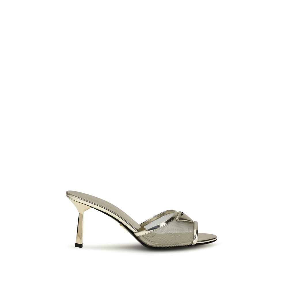 Prada Silver Calf Leather Bos Taurus Stiletto Heel Sandals Prada
