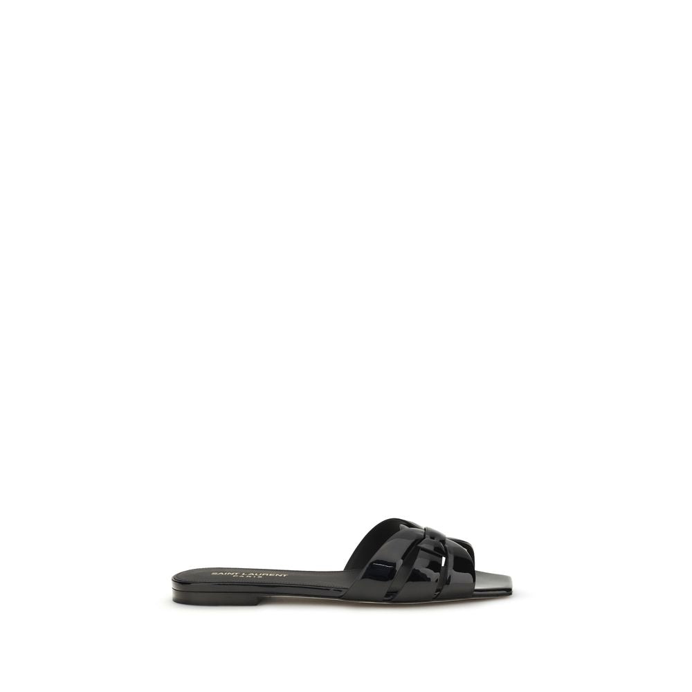 Saint Laurent Black Calf Leather Bos Taurus Flat Sandals Saint Laurent