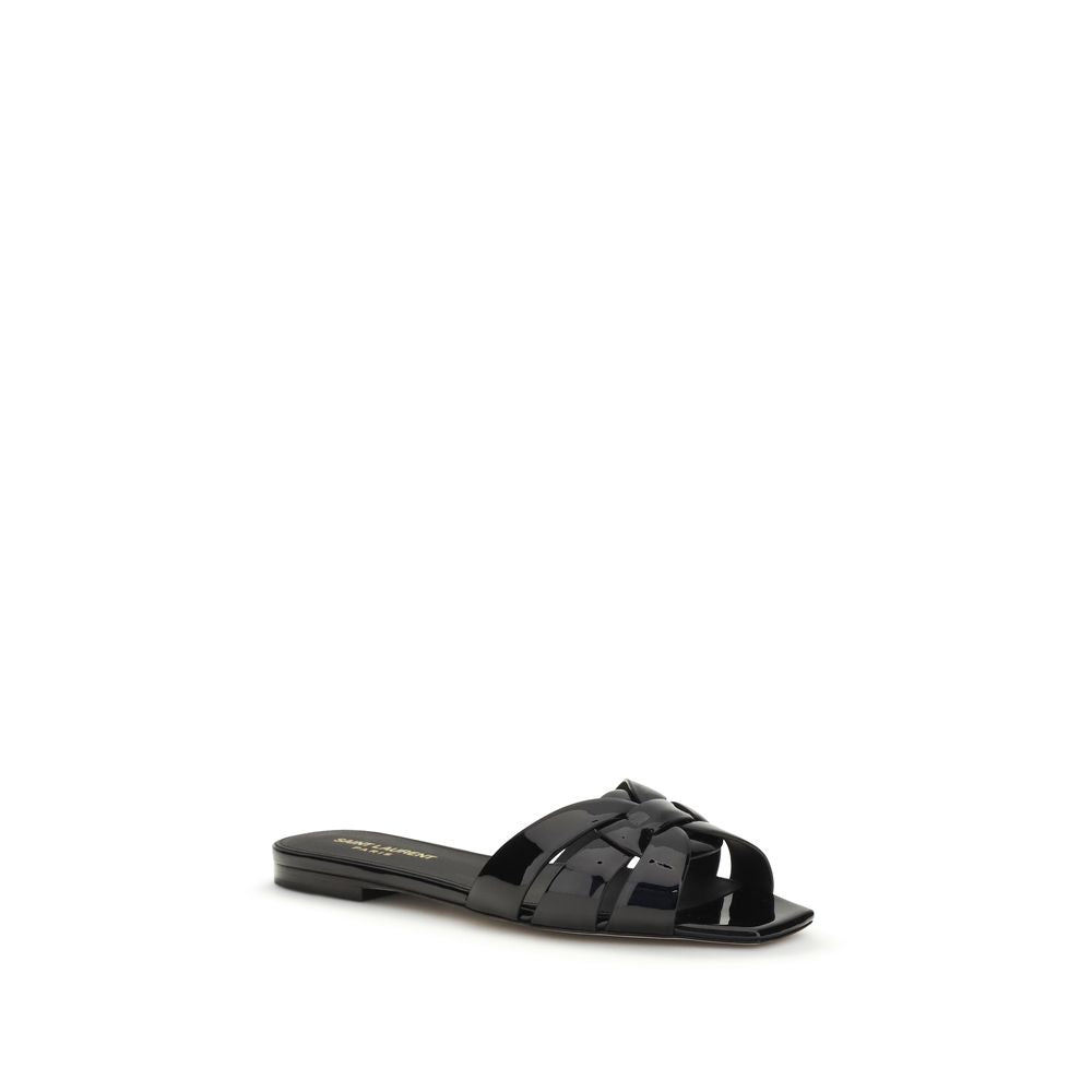 Saint Laurent Black Calf Leather Bos Taurus Flat Sandals Saint Laurent