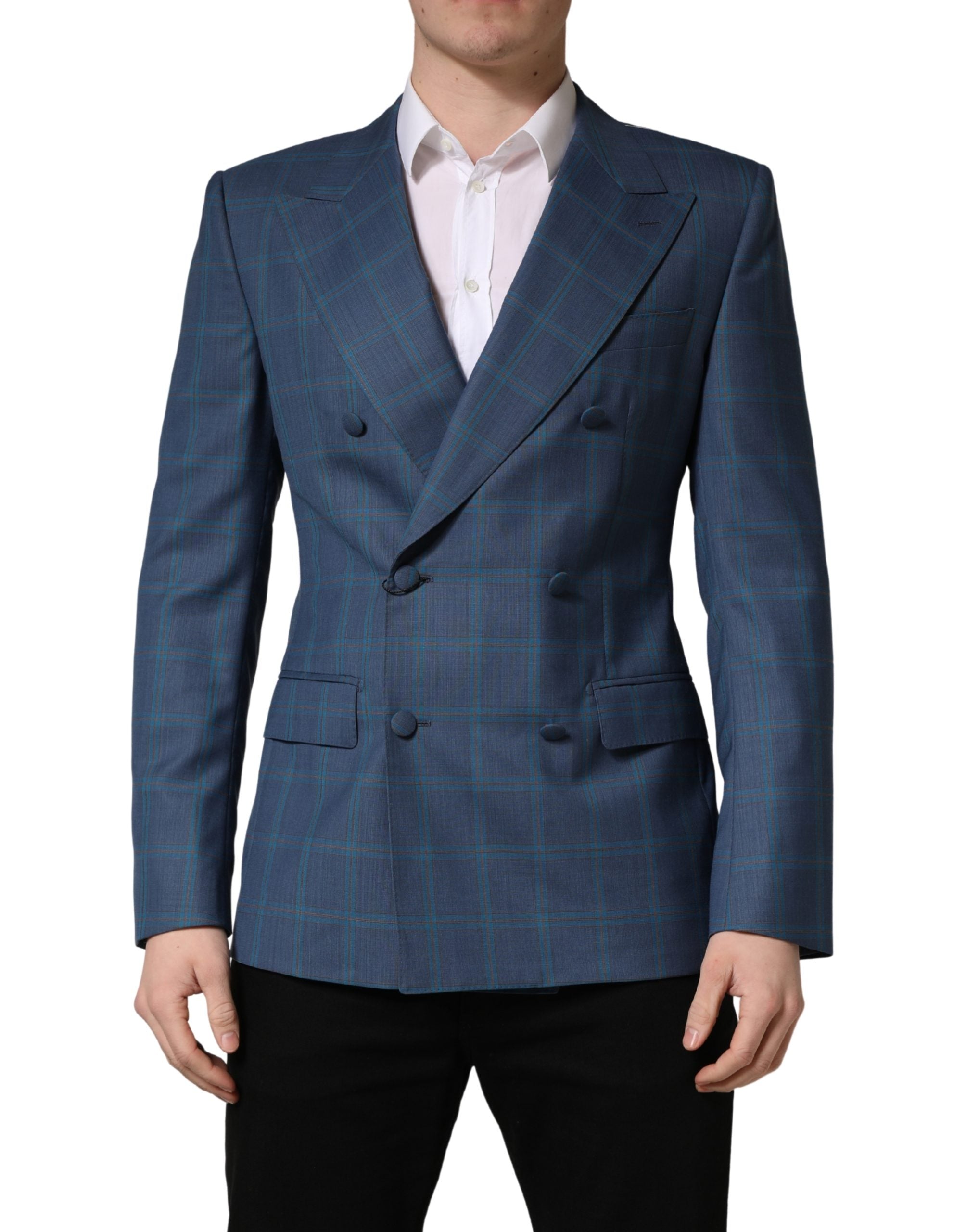 Dolce & Gabbana Blue Checked Double Breasted Men Suit Jacket Dolce & Gabbana