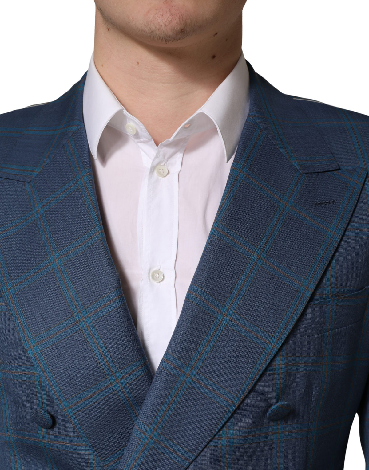 Dolce & Gabbana Blue Checked Double Breasted Men Suit Jacket