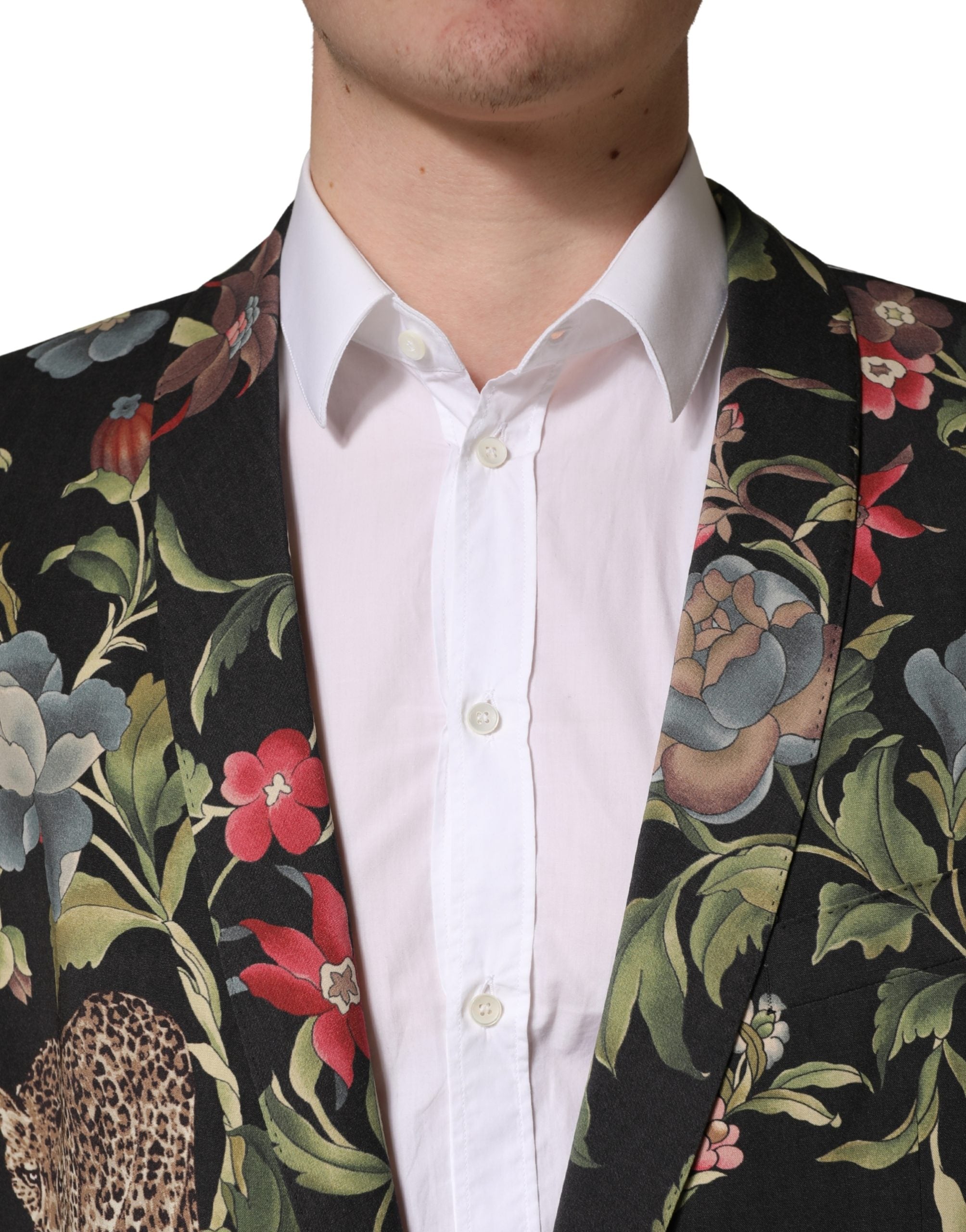 Dolce & Gabbana Multicolor Floral Leopard 1 Button Men Suit Jacket Dolce & Gabbana
