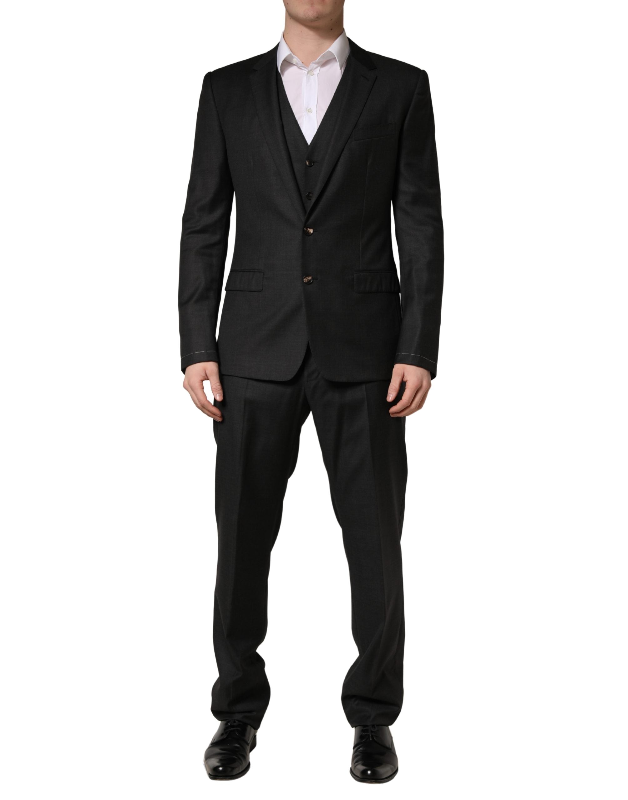 Dolce & Gabbana Black Wool Slim Fit Formal 3 Piece Men Suit Dolce & Gabbana