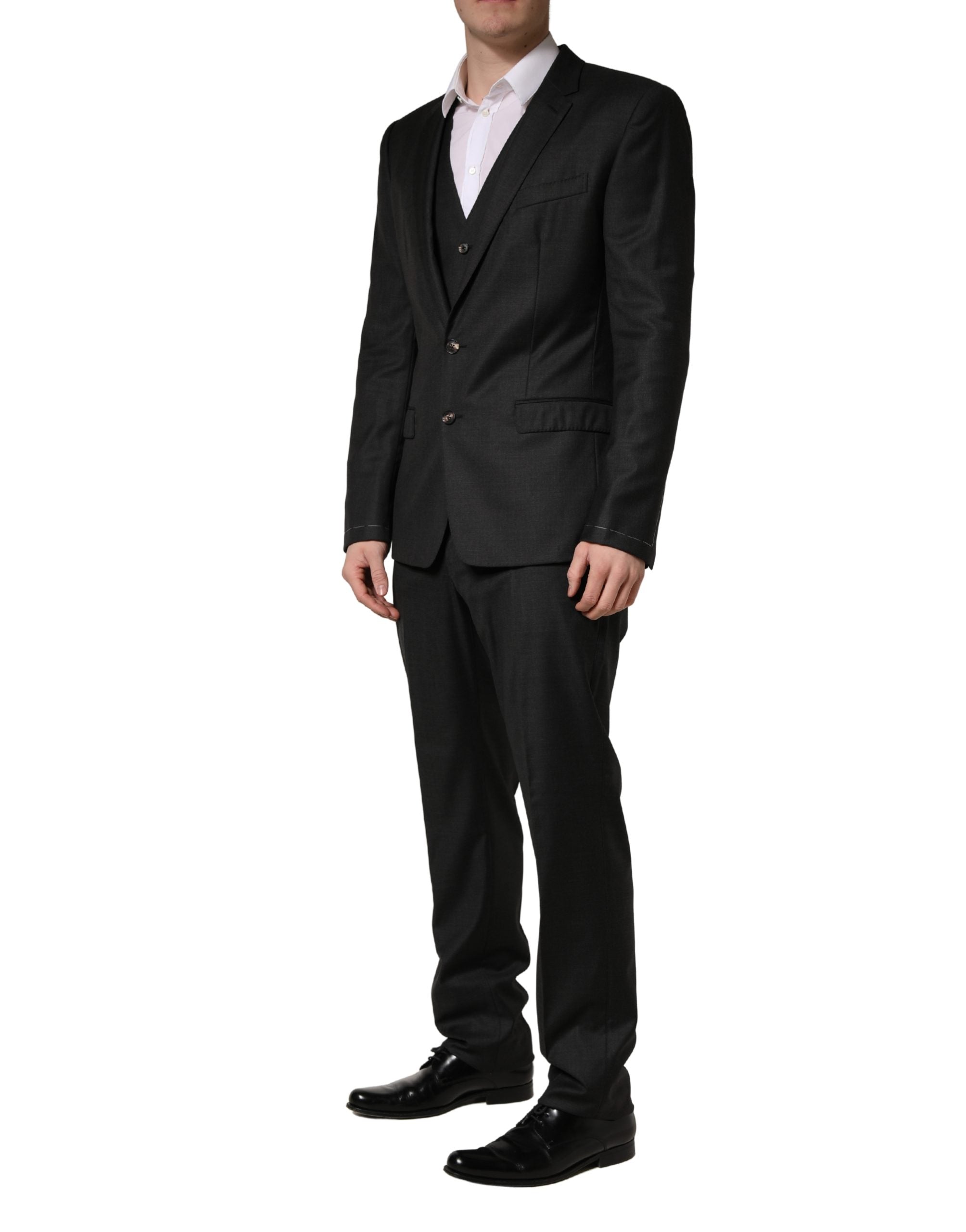 Dolce & Gabbana Black Wool Slim Fit Formal 3 Piece Men Suit Dolce & Gabbana