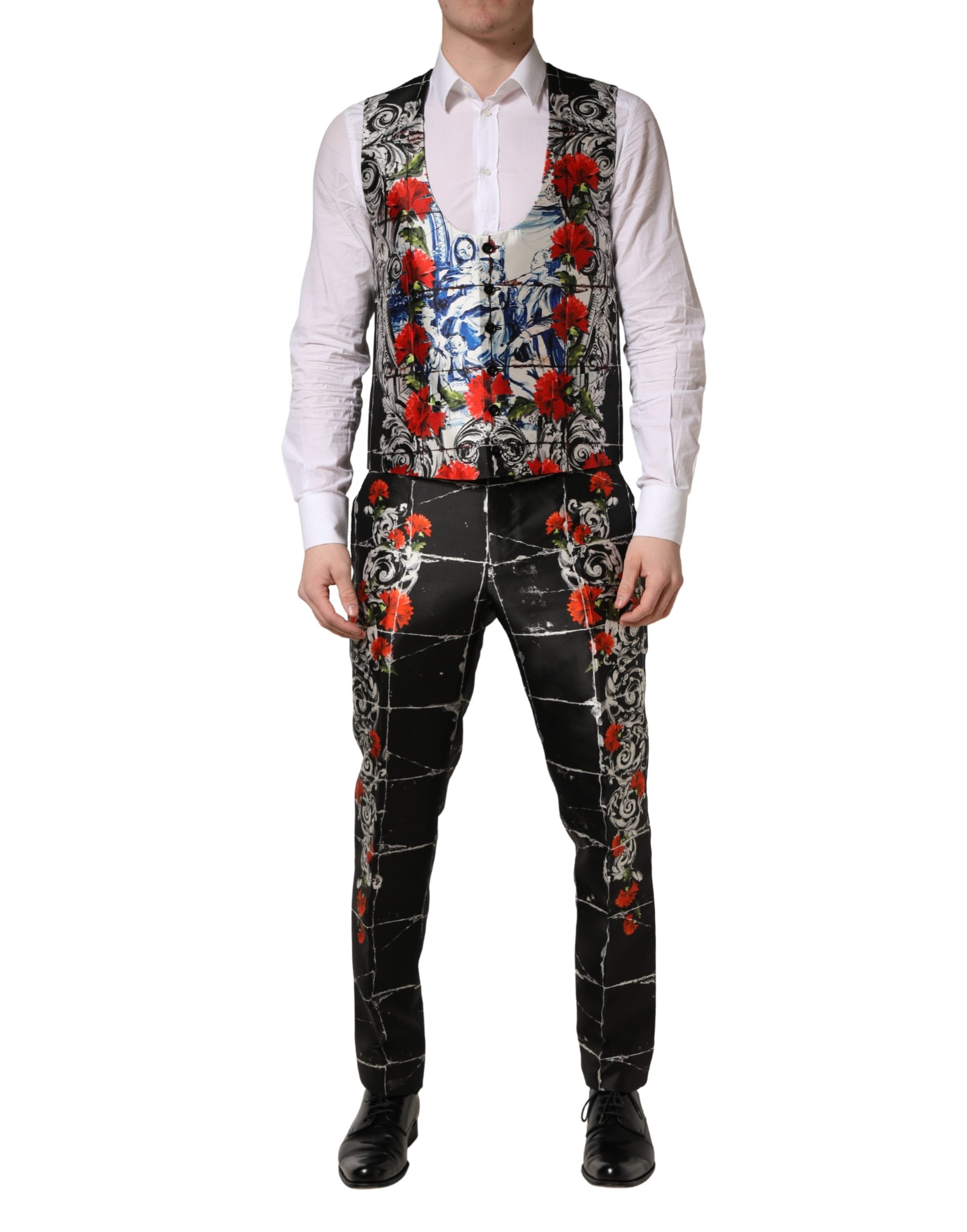Dolce & Gabbana Black Floral 2 Buttons Formal 3 Piece Suit Dolce & Gabbana