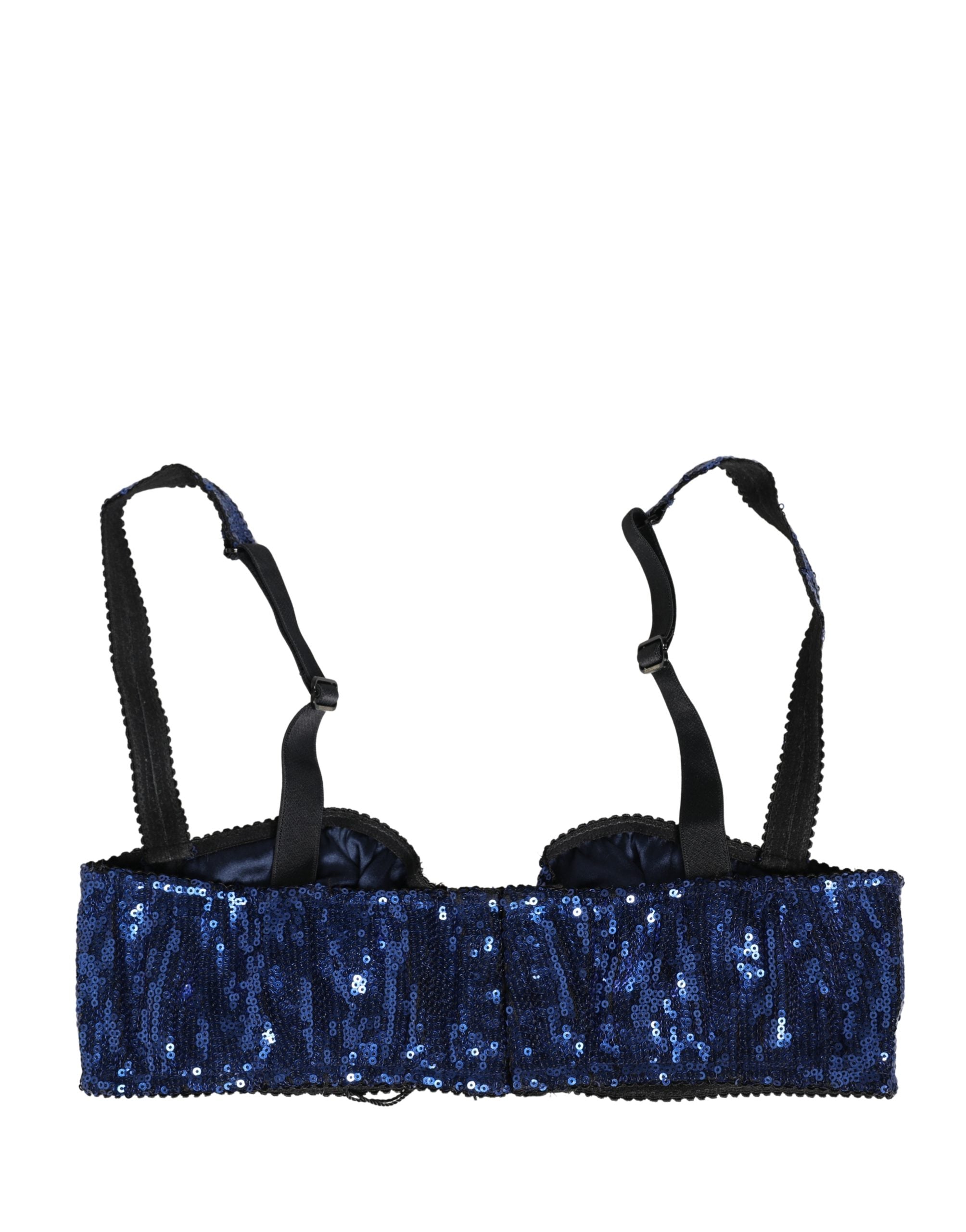Dolce & Gabbana Blue Sequined Nyon Balconnet Bra Underwear Dolce & Gabbana