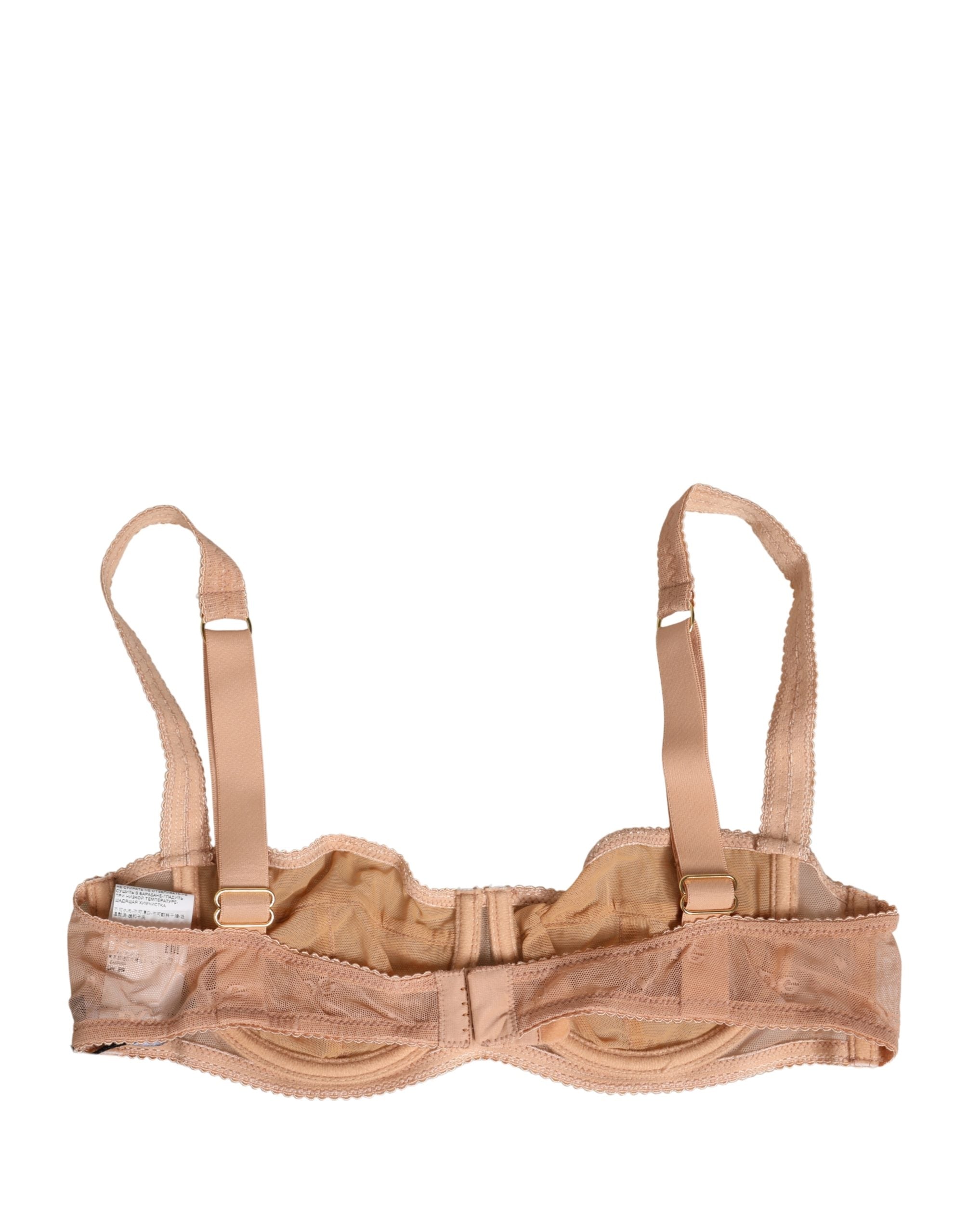Dolce & Gabbana Beige Lace Mesh Underwire Balconnet Bra Underwear Dolce & Gabbana