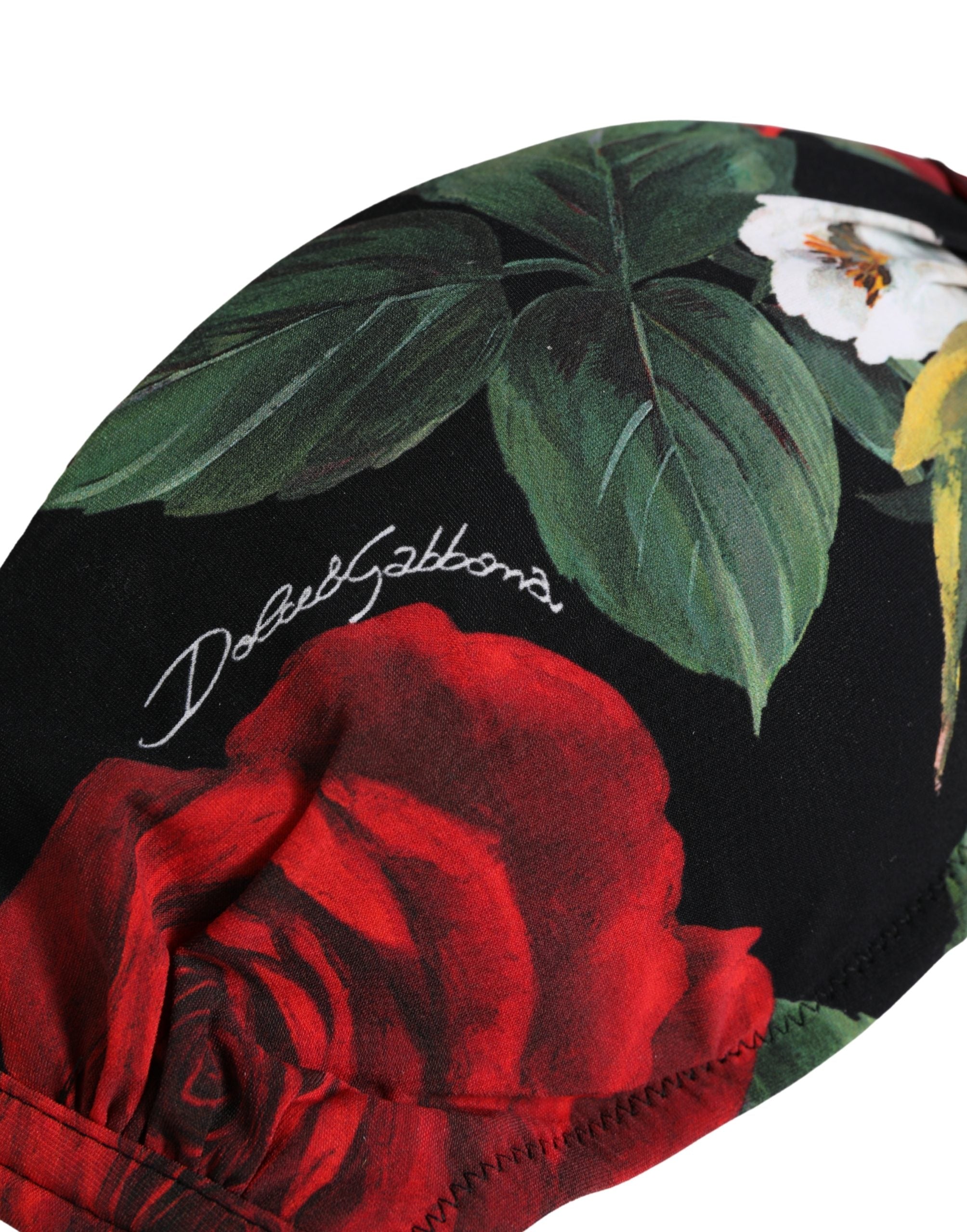 Dolce & Gabbana Black Floral Padded Halter Bikini Top Swimwear Dolce & Gabbana