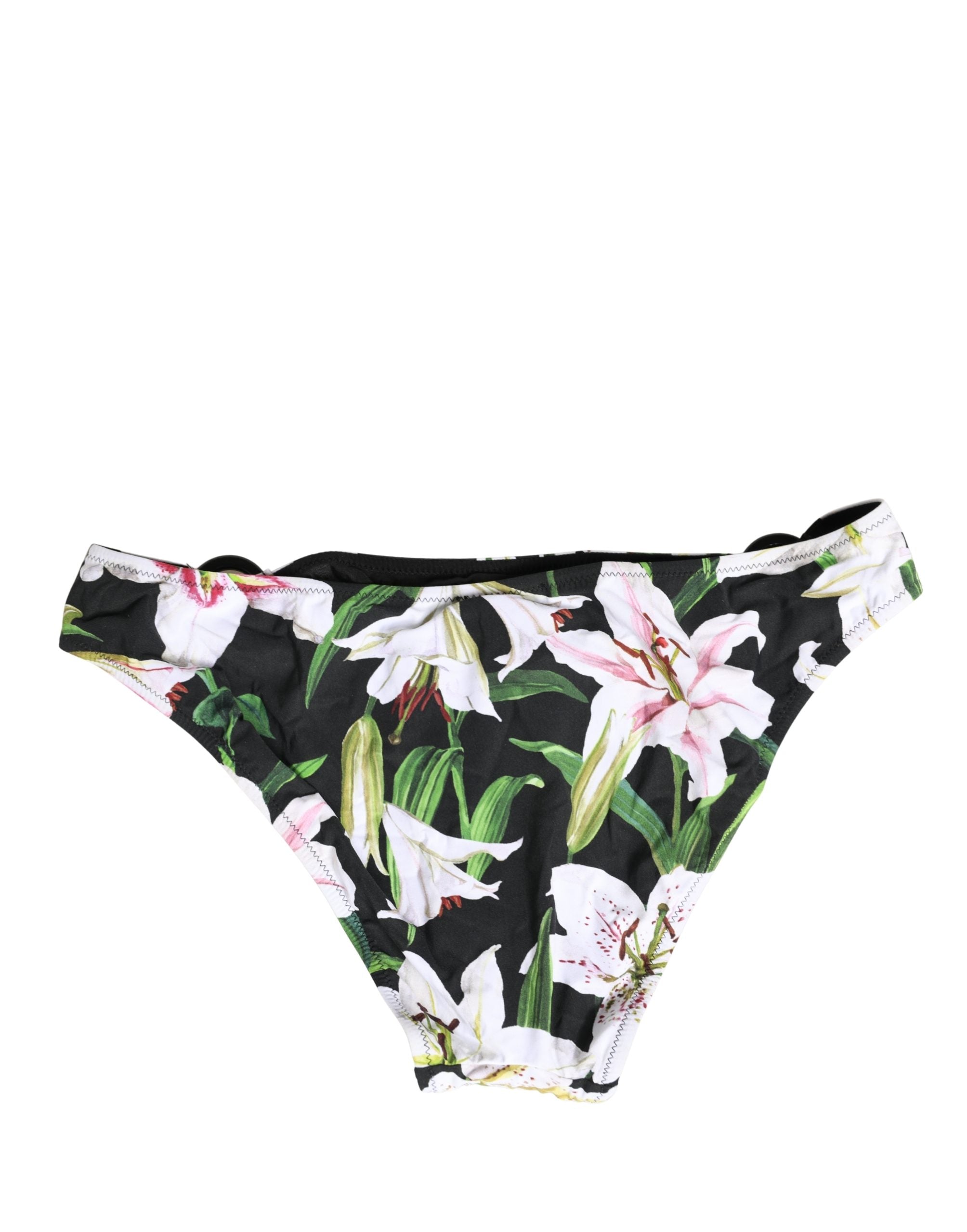 Dolce & Gabbana Black Lily Print Nylon Bottom Beachwear Swimwear Dolce & Gabbana