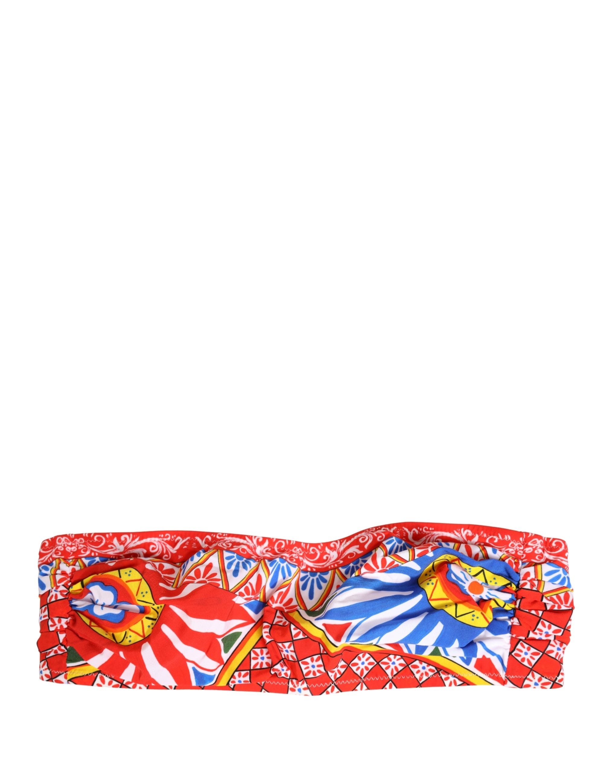 Dolce & Gabbana Multicolor Carretto Bandeau Swimsuit Top Swimwear Dolce & Gabbana