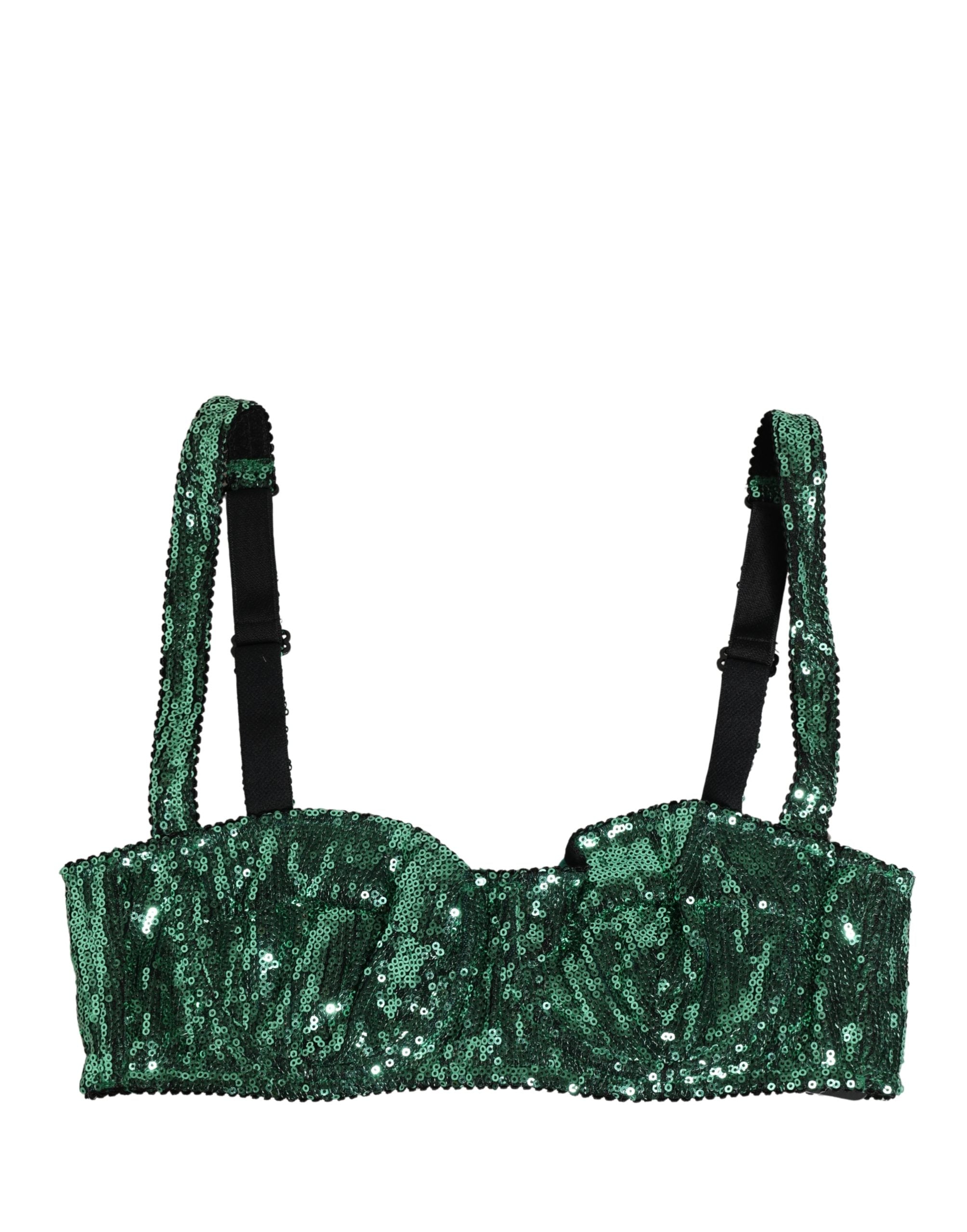 Dolce & Gabbana Green Sequined Nyon Balconnet Bra Underwear Dolce & Gabbana