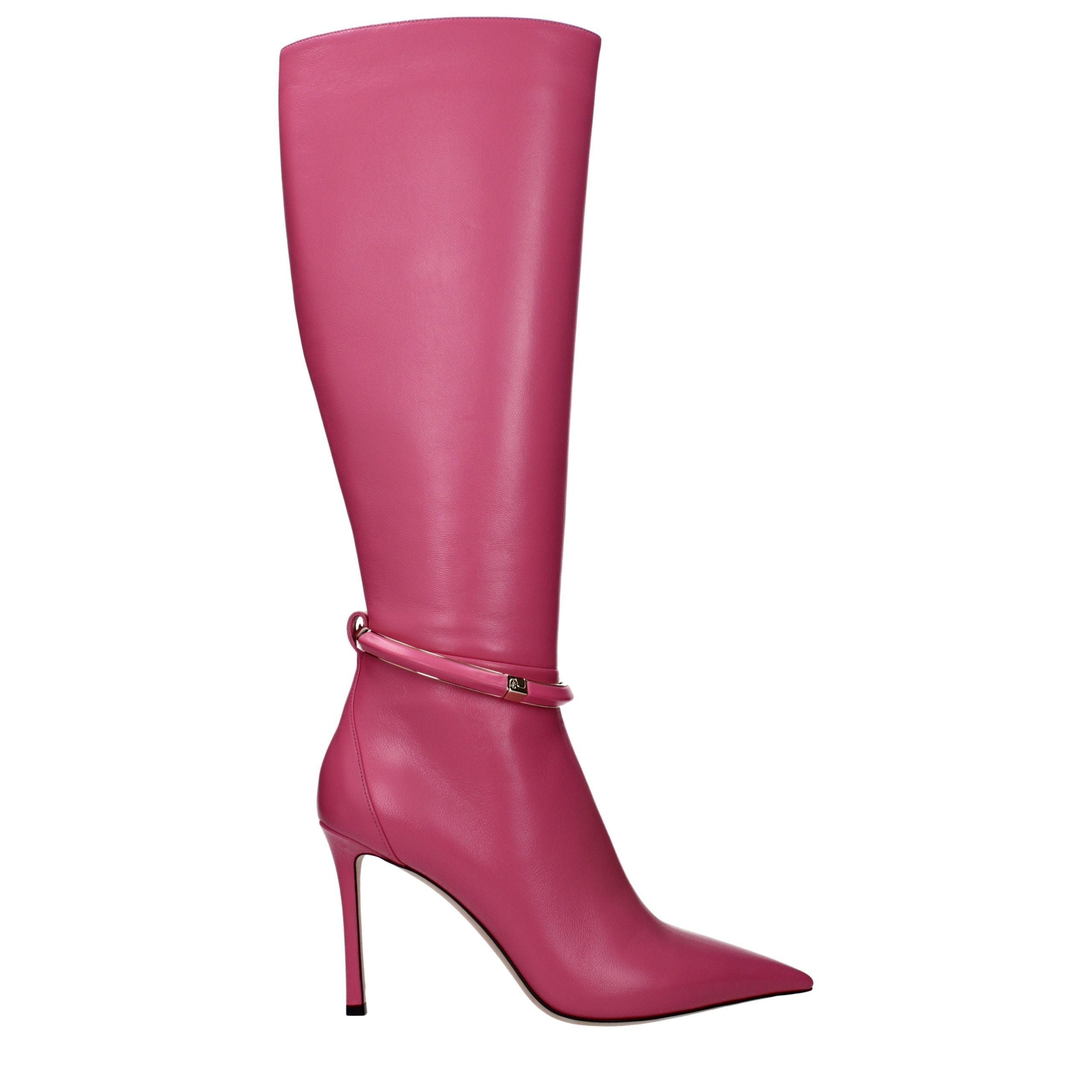 Jimmy Choo Pink Leather High Heel Boots Jimmy Choo