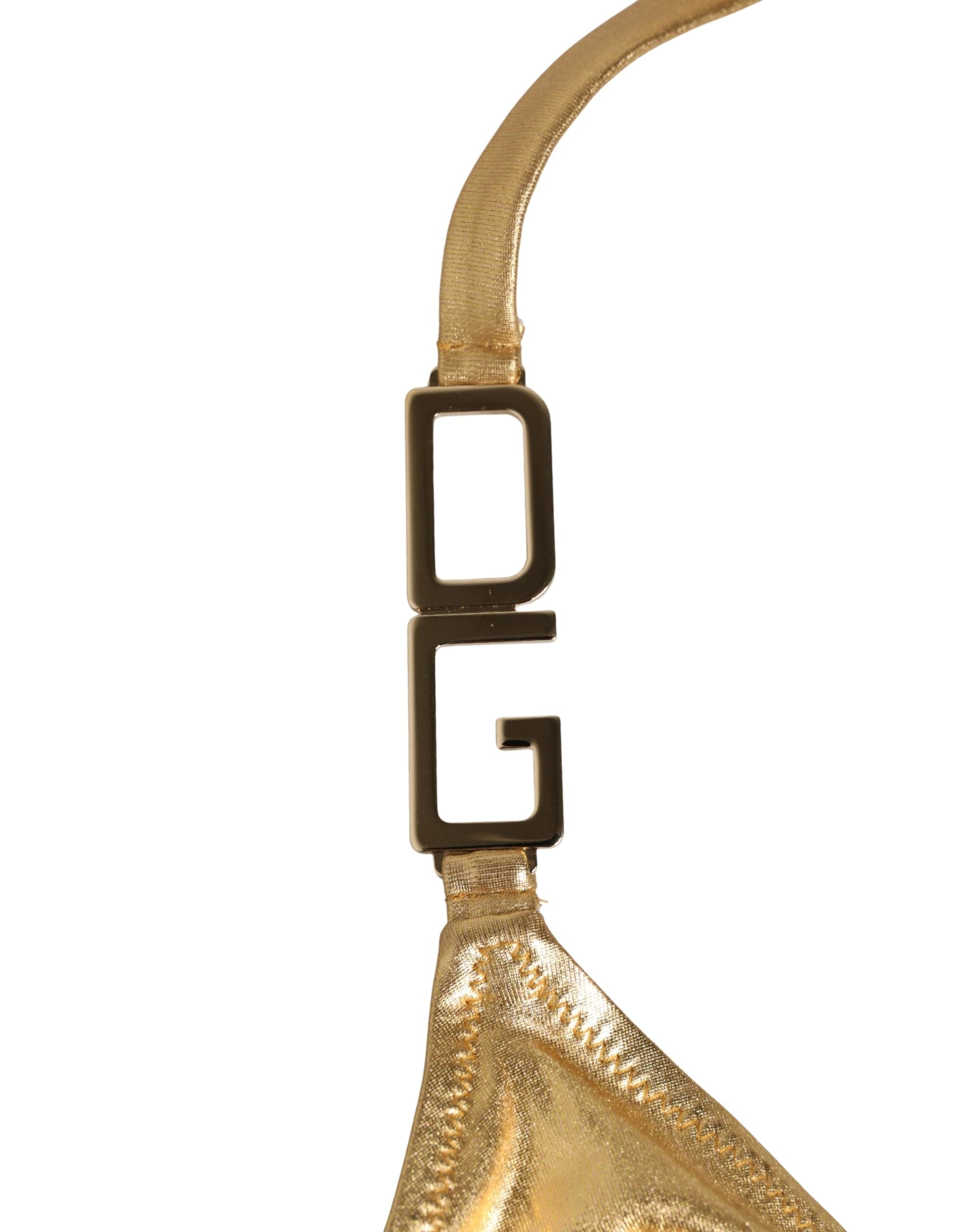 Dolce & Gabbana Gold-Tone Triangle Bikini Top DG Logo Swimwear Dolce & Gabbana