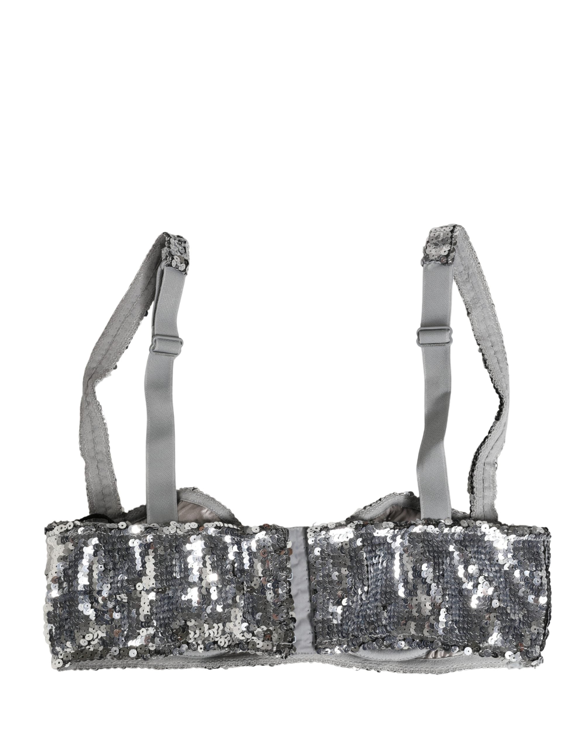 Dolce & Gabbana Silver Sequined Nyon Balconnet Bra Underwear Dolce & Gabbana