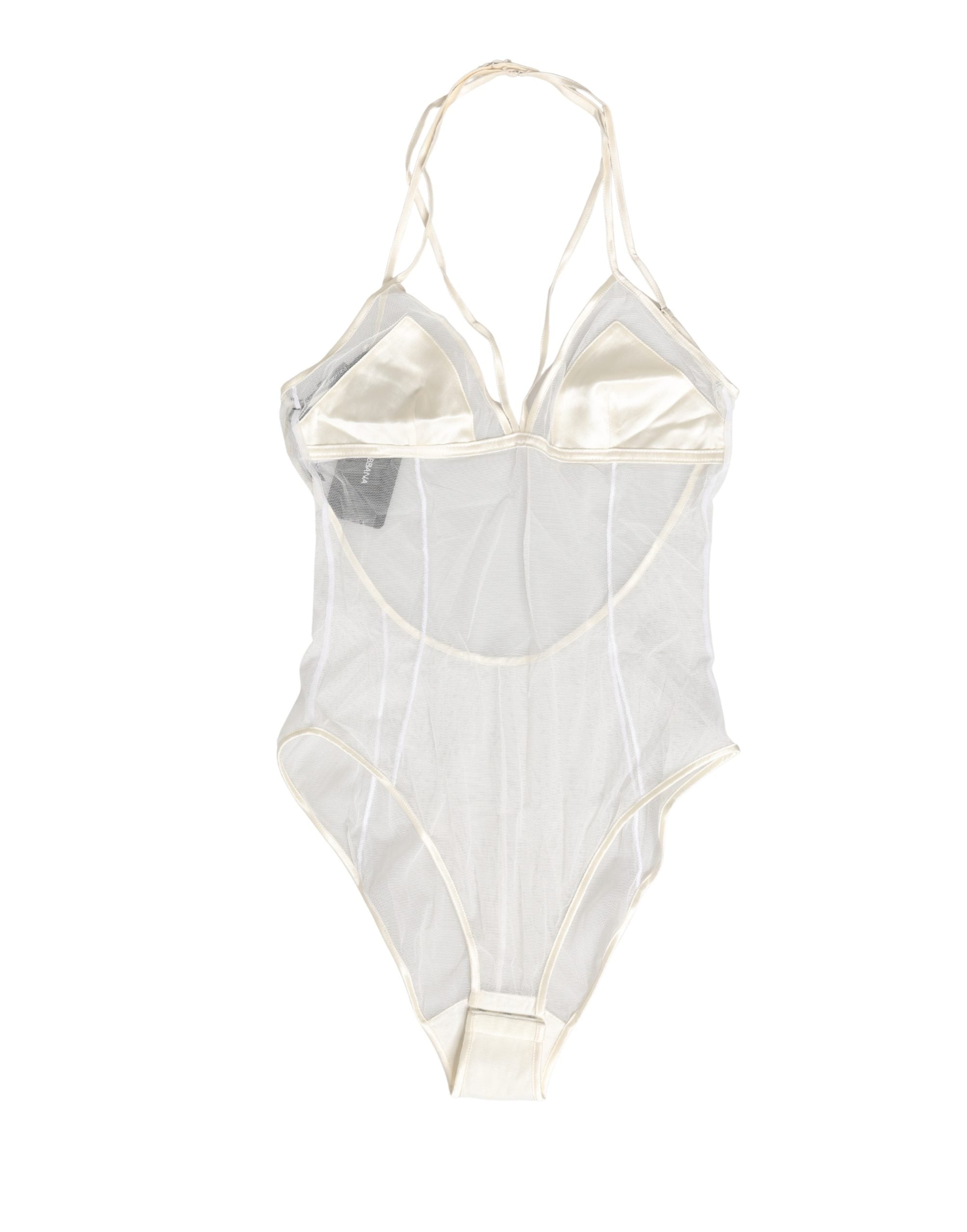 Dolce & Gabbana White Sheer Nylon Bodysuit Halterneck Underwear Dolce & Gabbana