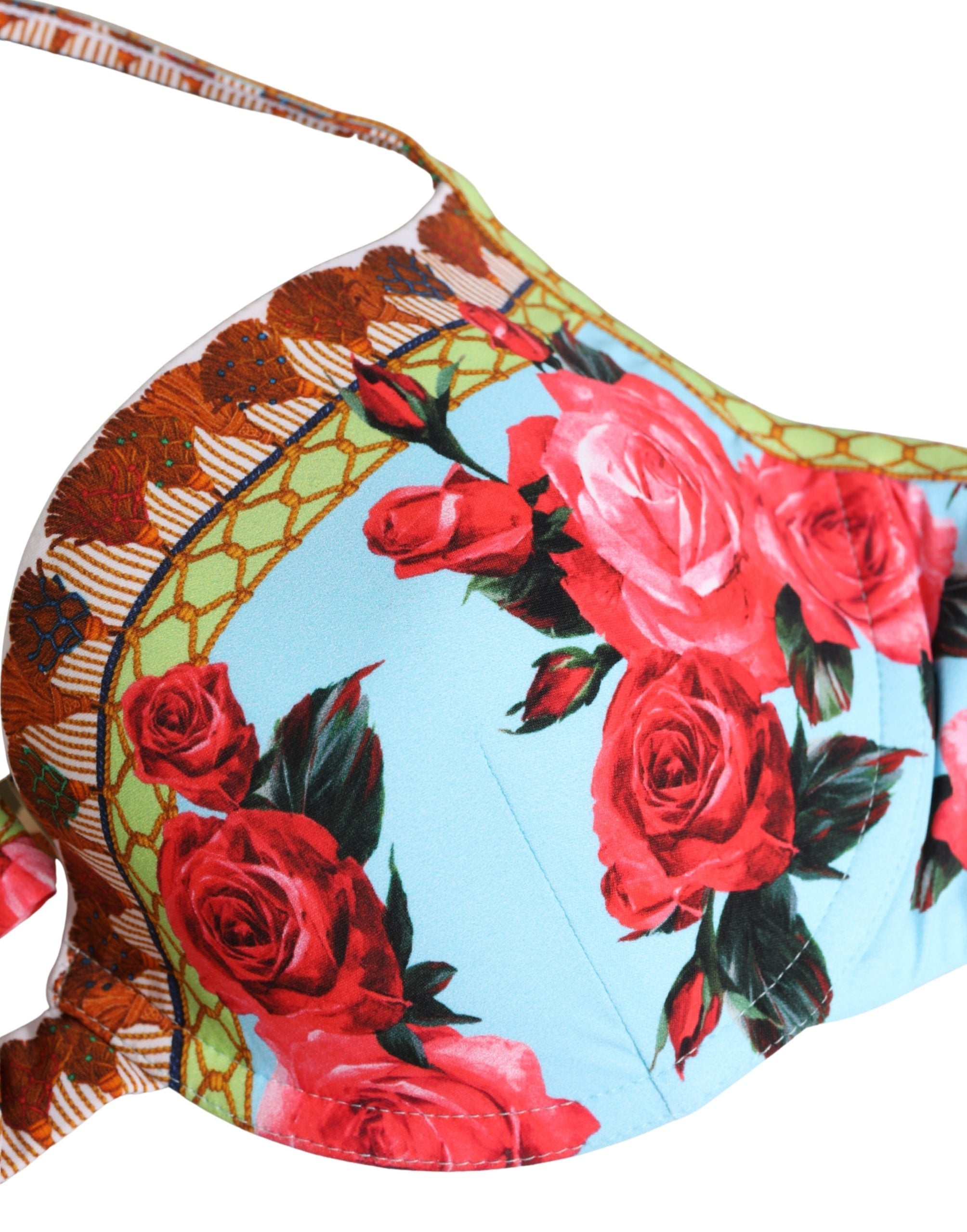 Dolce & Gabbana Multicolor Floral Print Halter Bikini Top Swimwear Dolce & Gabbana
