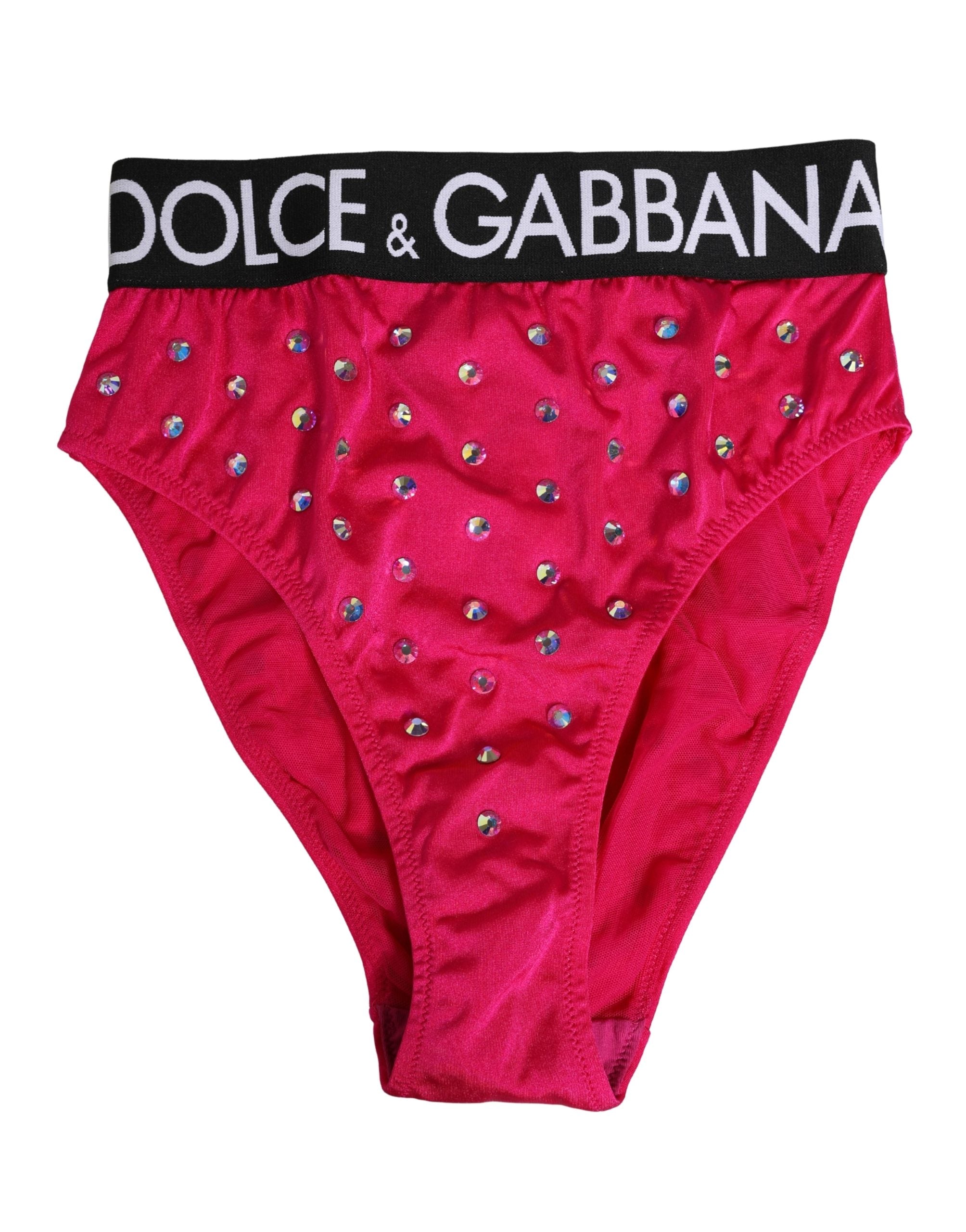 Dolce & Gabbana Pink Crystal High Waist Brief Panty Underwear Dolce & Gabbana