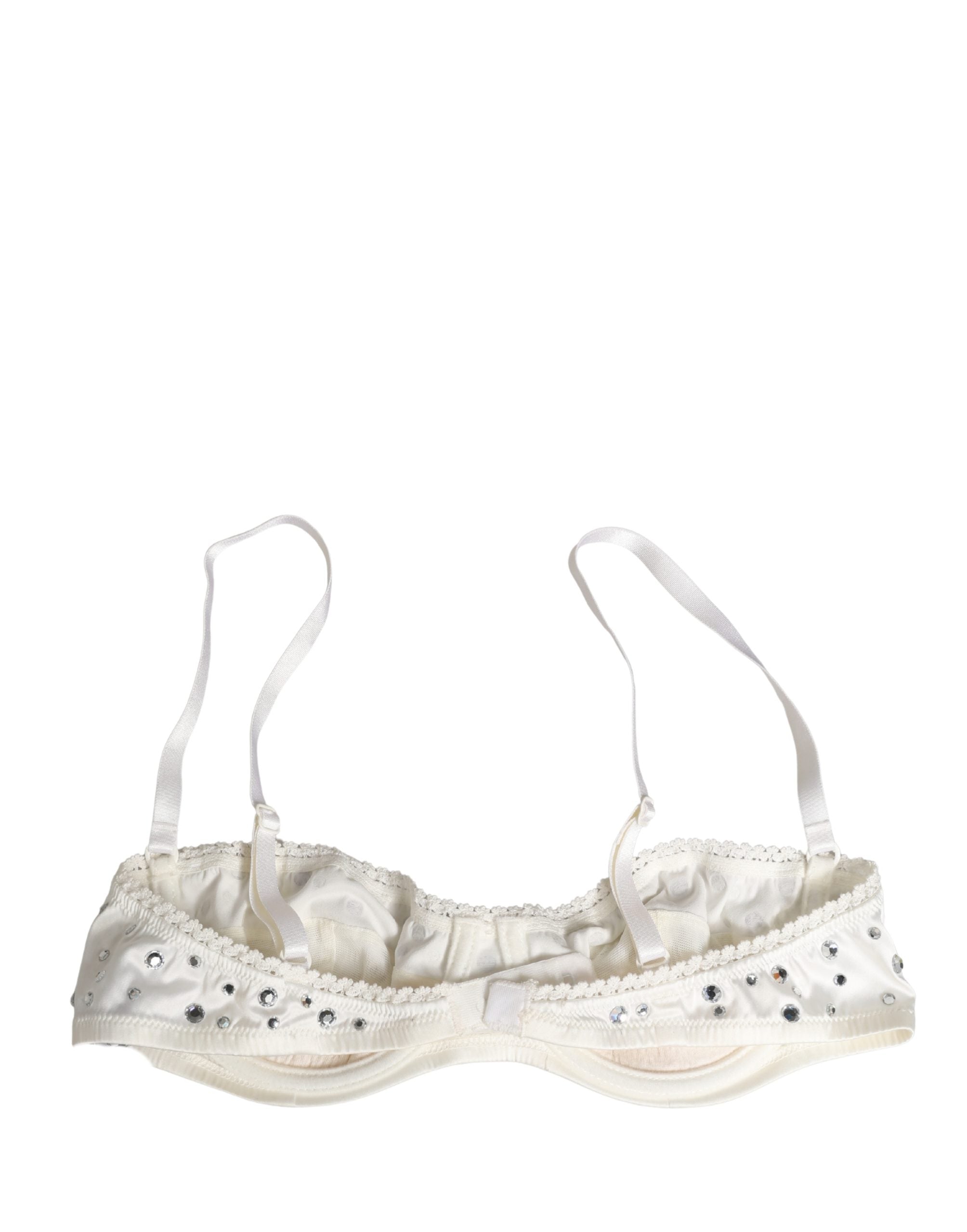 Dolce & Gabbana White Rhinestone Semi-Pad Underwire Bra Underwear Dolce & Gabbana