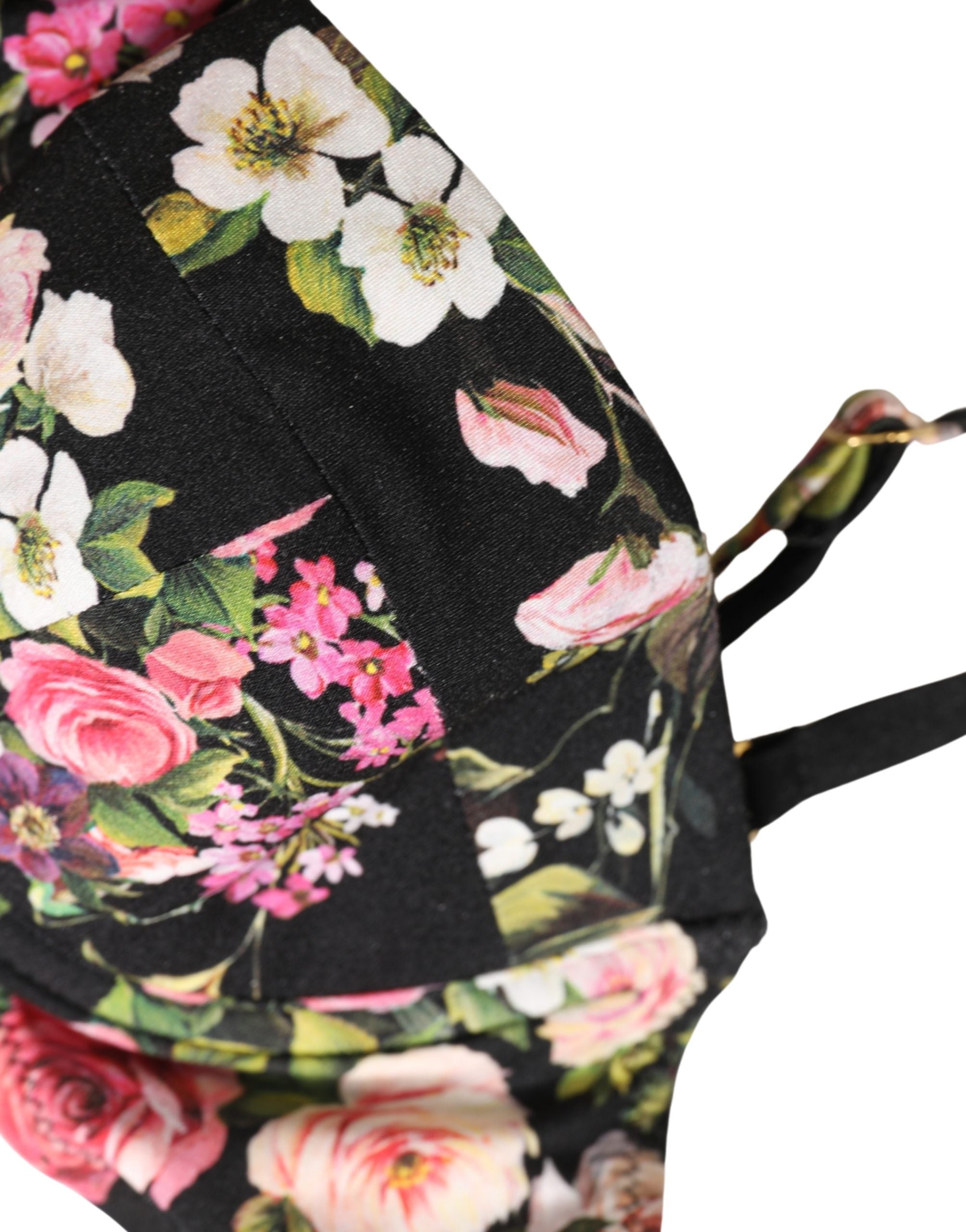 Dolce & Gabbana Black Floral Padded Balconnet Bra Underwear Dolce & Gabbana