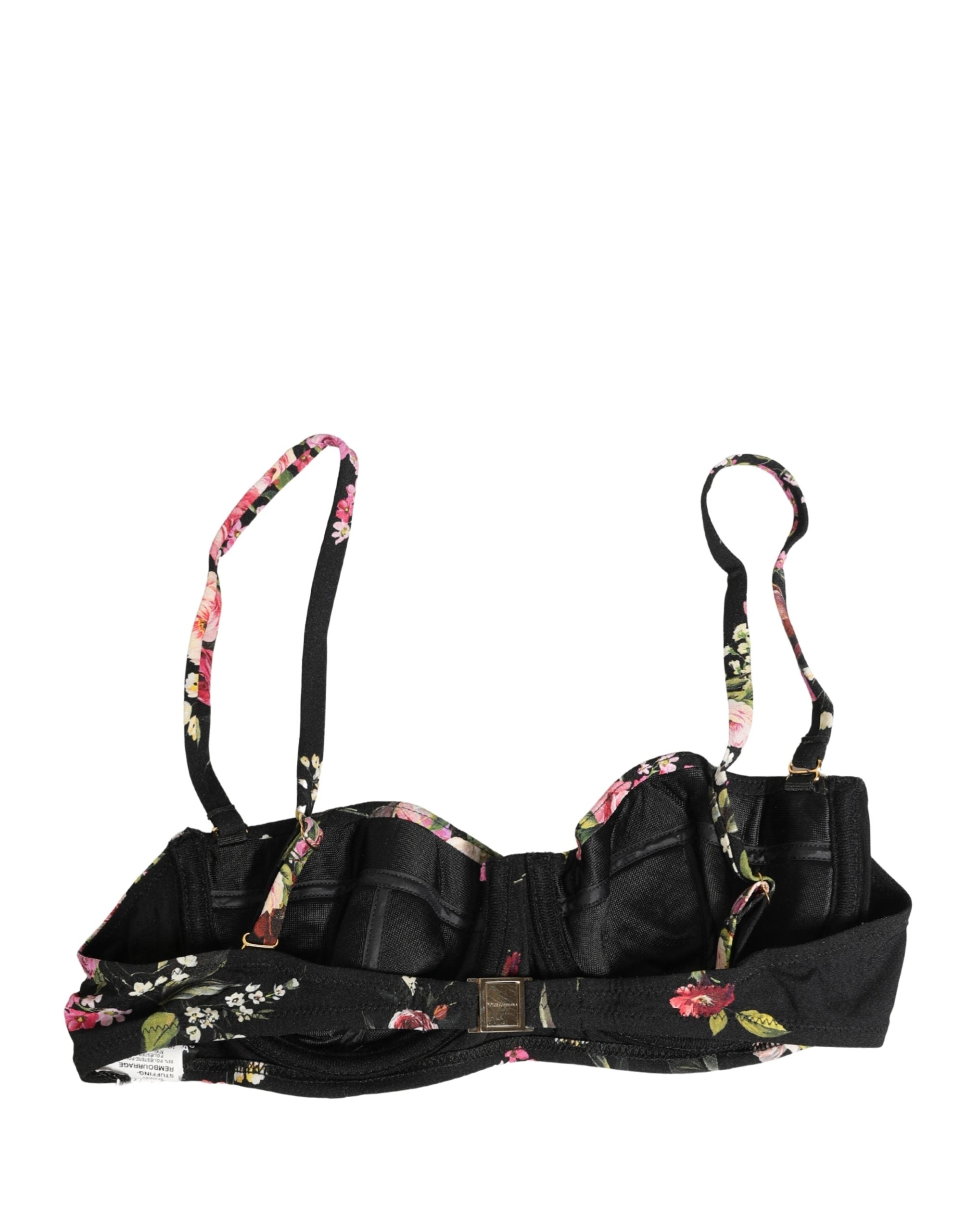 Dolce & Gabbana Black Floral Padded Balconnet Bra Underwear Dolce & Gabbana