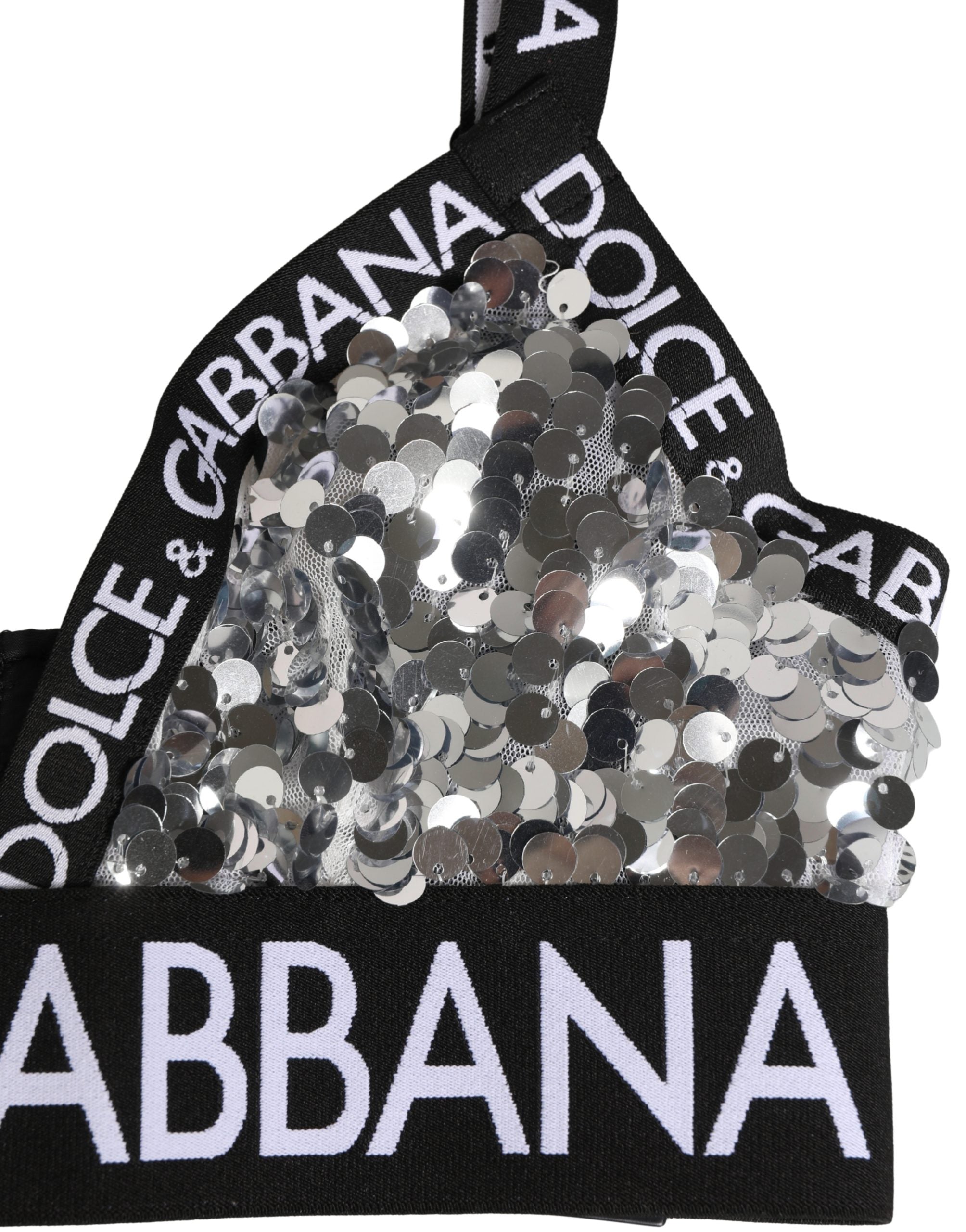 Dolce & Gabbana Silver Sequined Triangle Soft Cup Bra Underwear Dolce & Gabbana