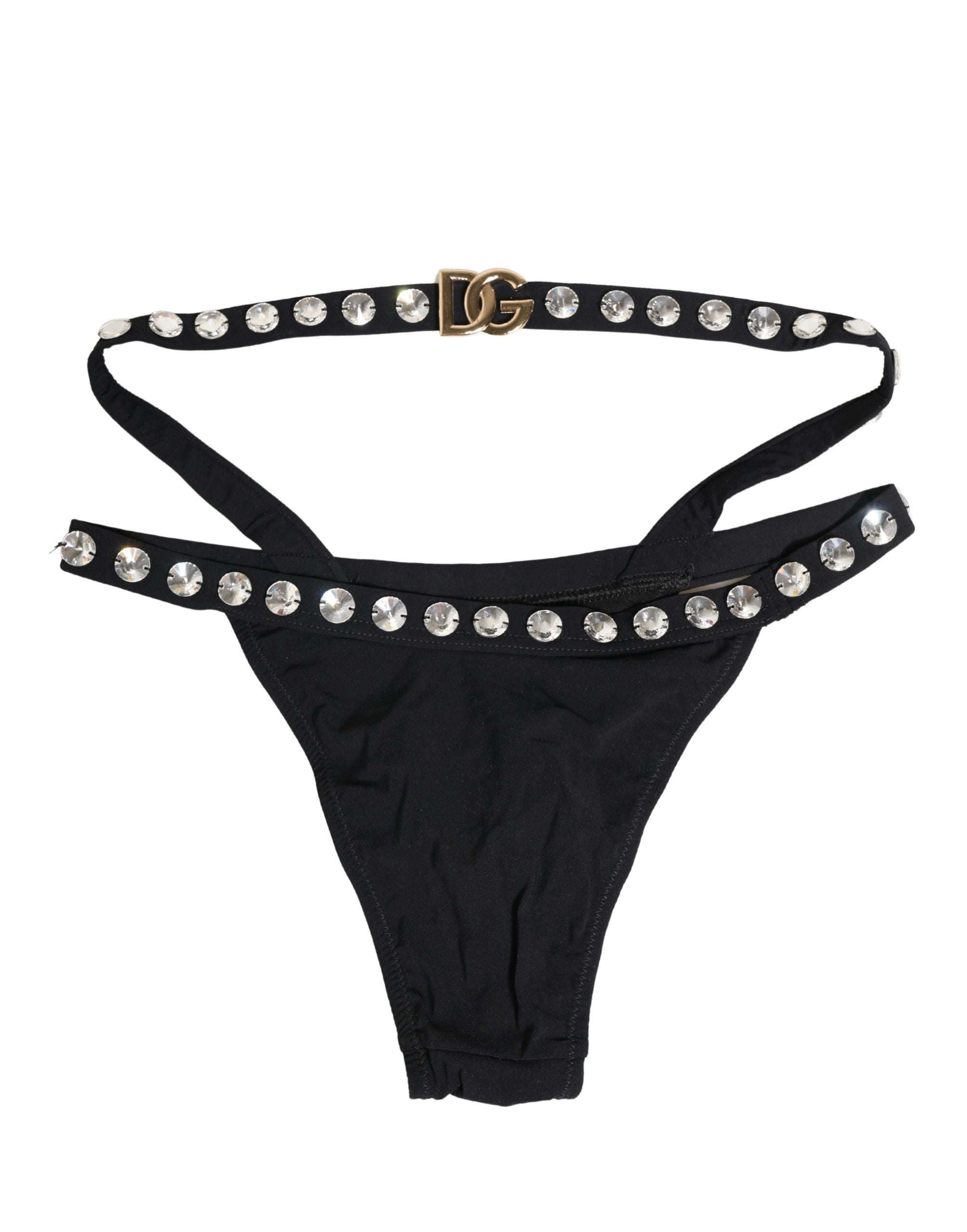 Dolce & Gabbana Black Crystal Embellished Bikini Bottom Swimwear Dolce & Gabbana
