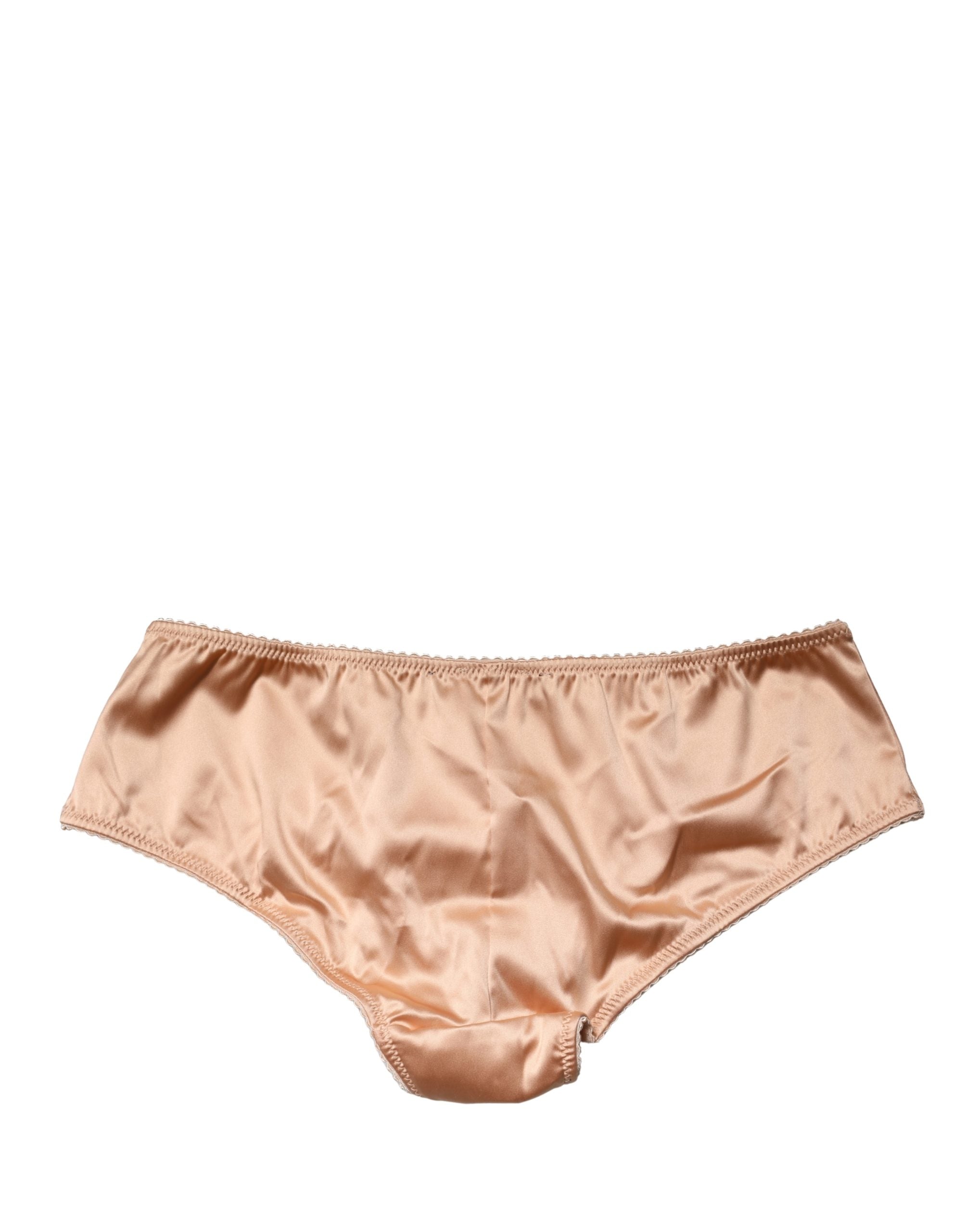 Dolce & Gabbana Beige Silk Stretch Mid Waist Brief Panty Underwear Dolce & Gabbana