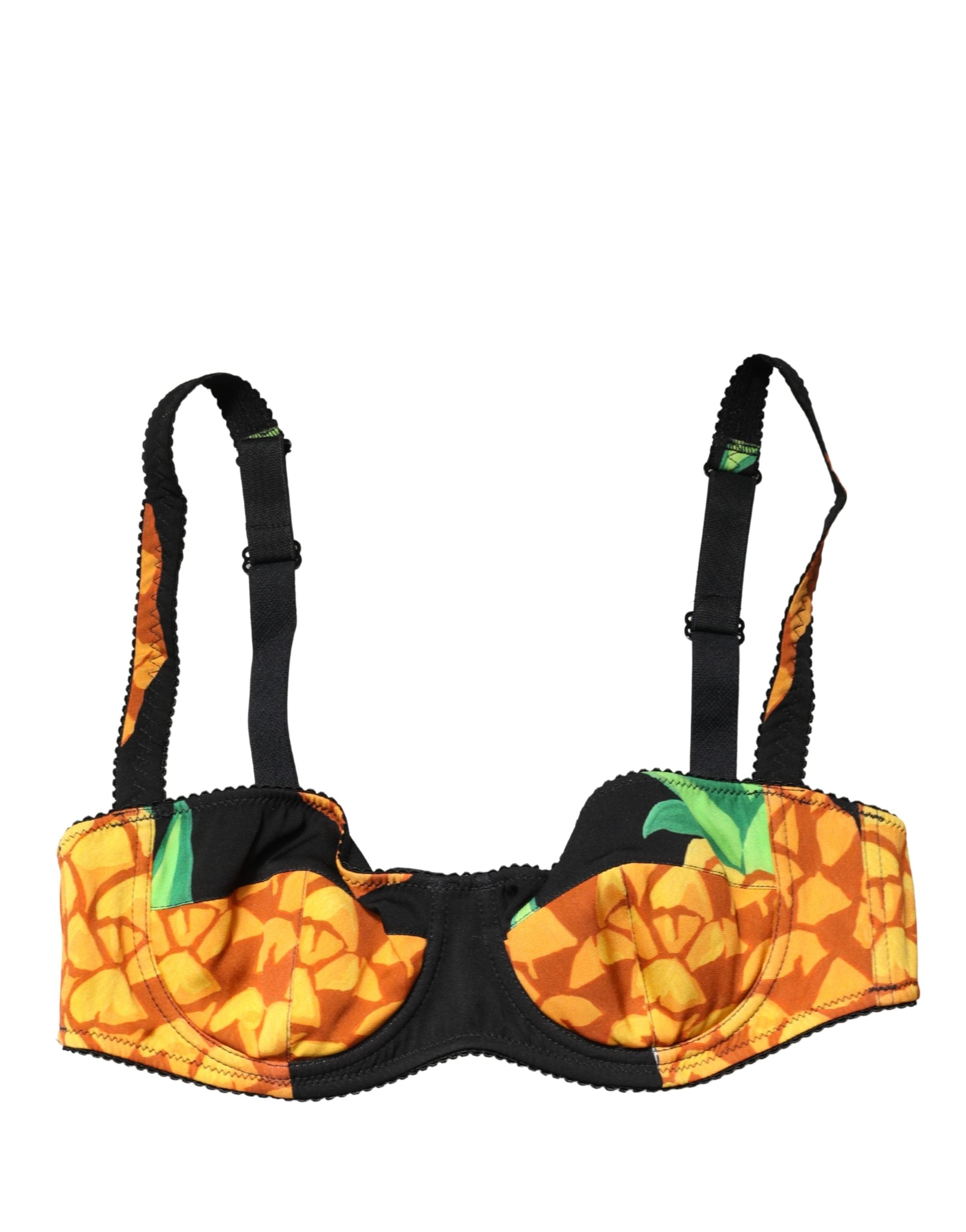 Dolce & Gabbana Black Pineapple Silk Balconette Bra Underwear Dolce & Gabbana