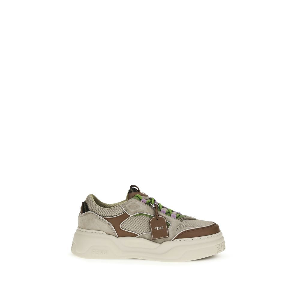 Fendi Brown Calf Leather Bos Taurus Chunky Sneakers Fendi