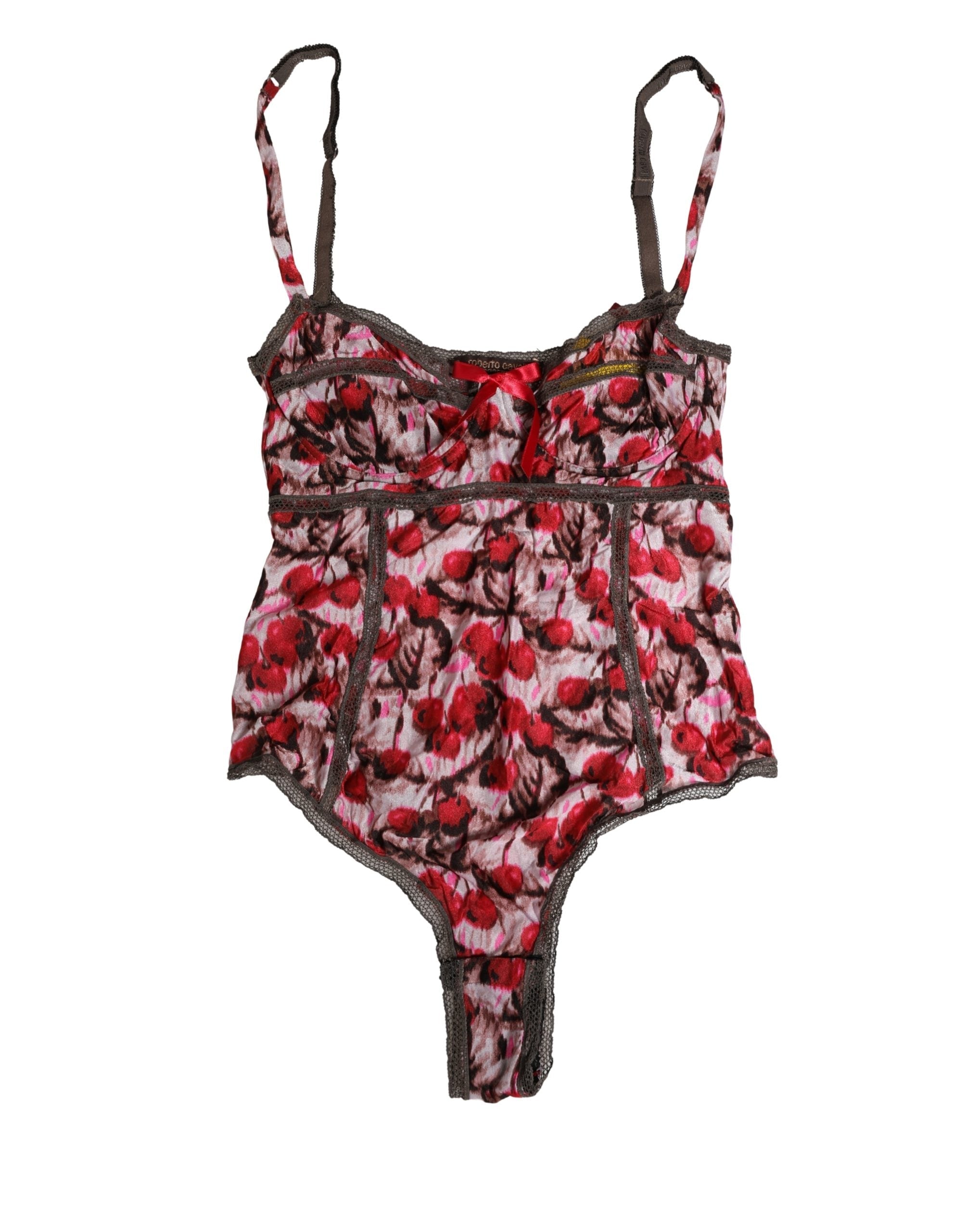 Roberto Cavalli Multicolor CherryPrint Lace Bodysuit Underwear Roberto Cavalli