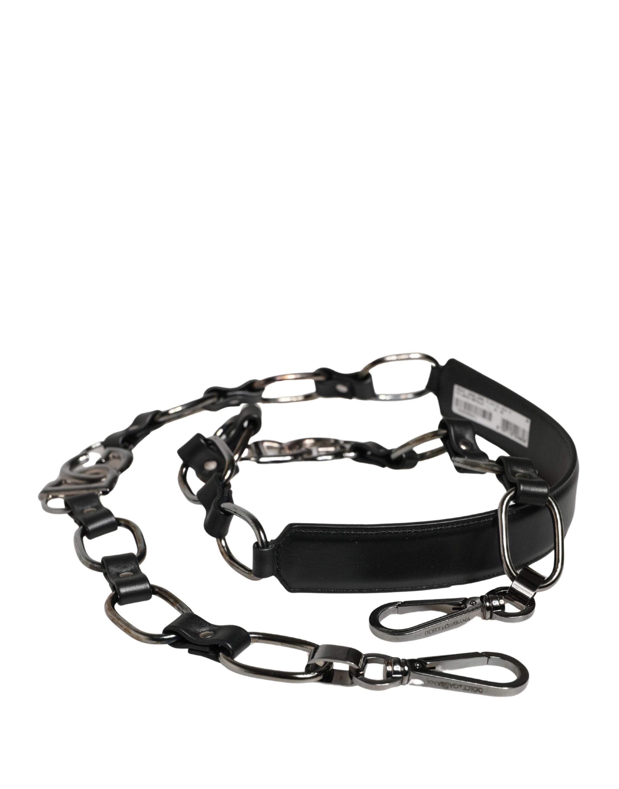 Dolce & Gabbana Black Leather Silver Chain Bag Accessory Shoulder Strap Dolce & Gabbana