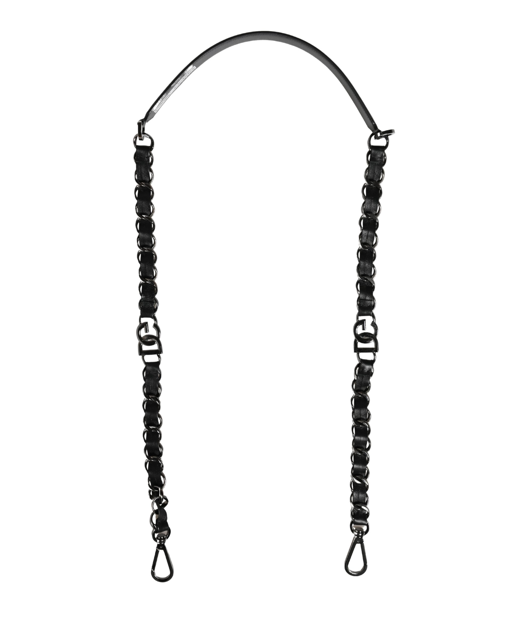 Dolce & Gabbana Black Leather Silver Chain Bag Accessory Shoulder Strap Dolce & Gabbana