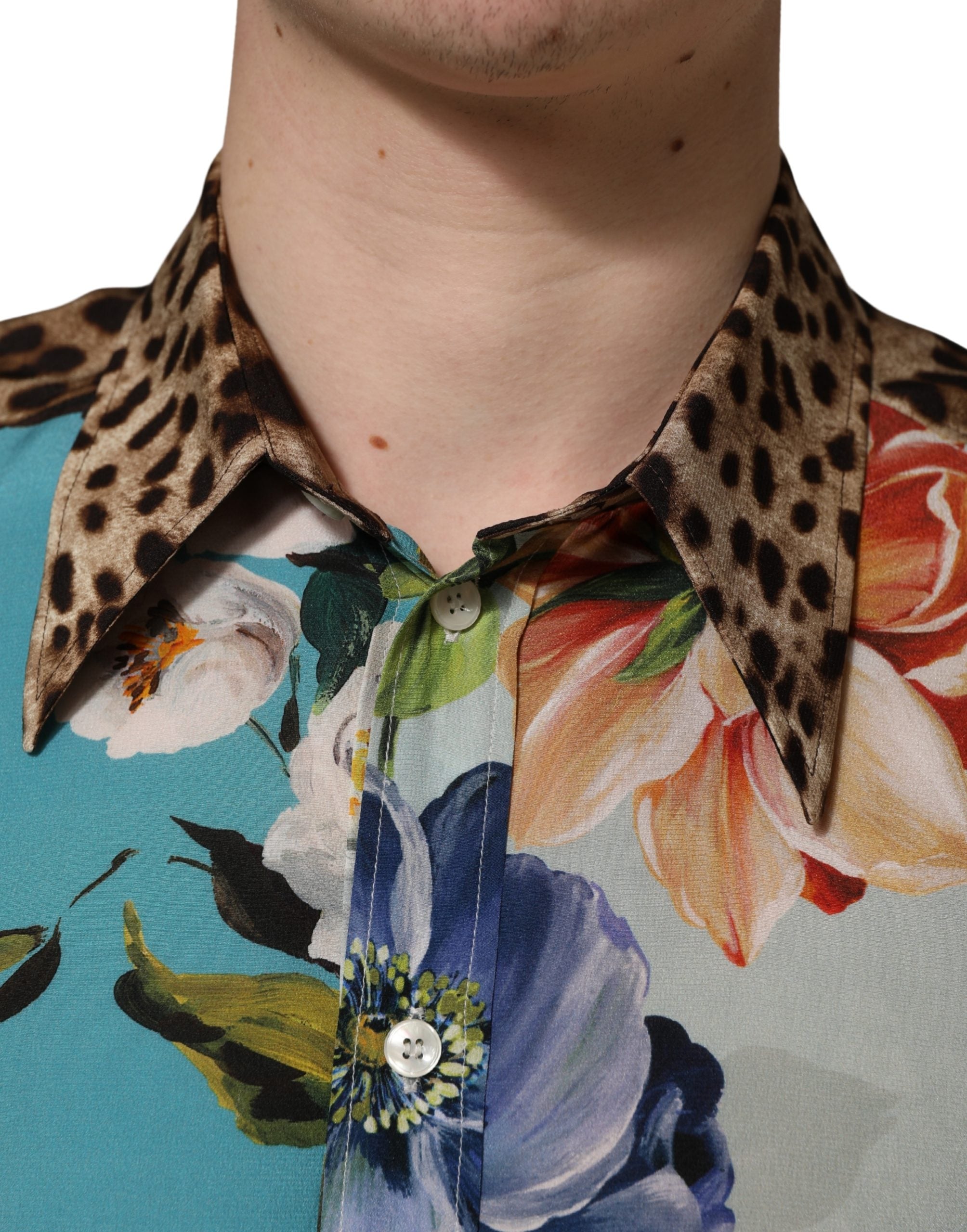 Dolce & Gabbana Multicolor Floral Animal Print Collared Shirt Dolce & Gabbana