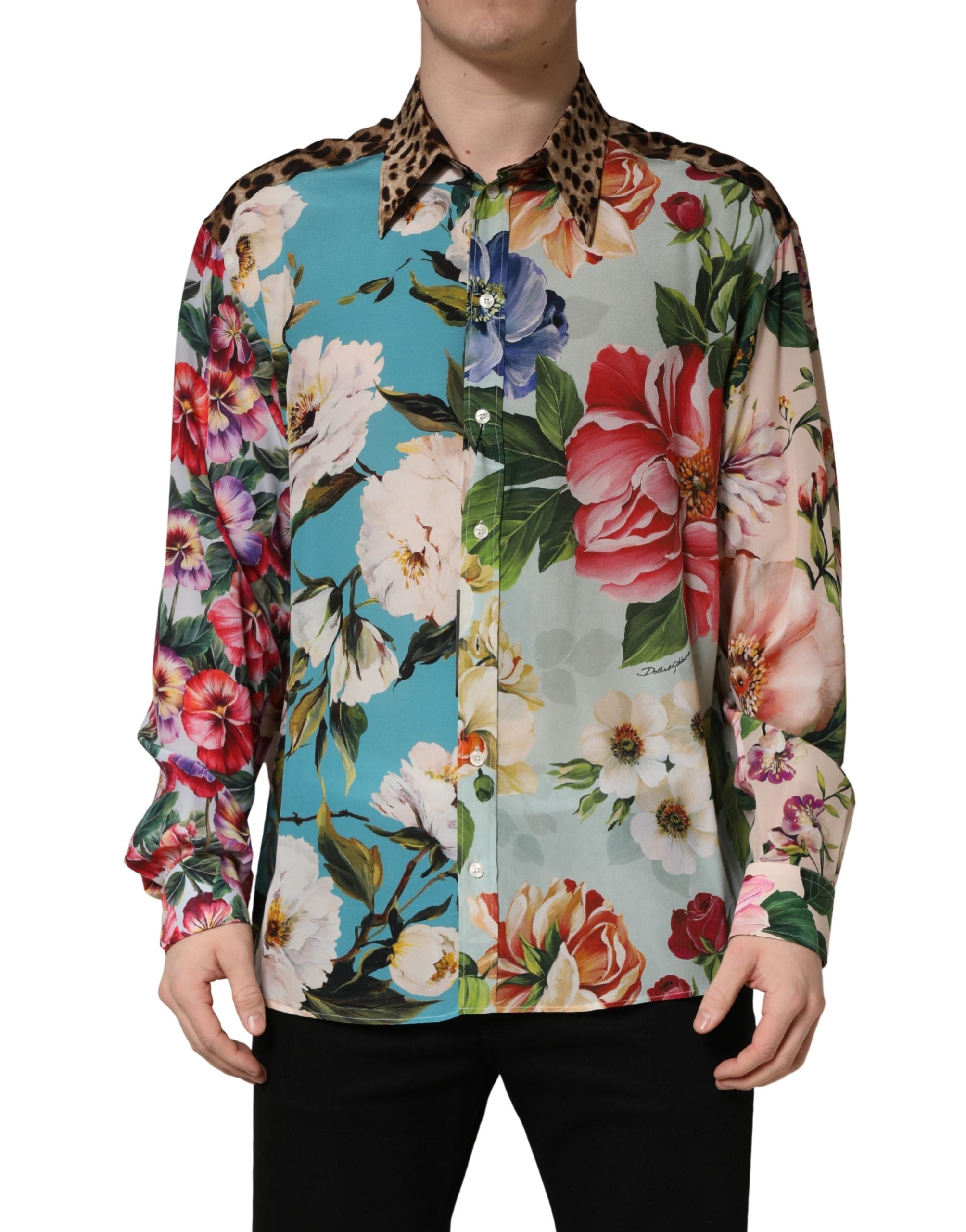 Dolce & Gabbana Multicolor Floral Animal Print Collared Shirt Dolce & Gabbana