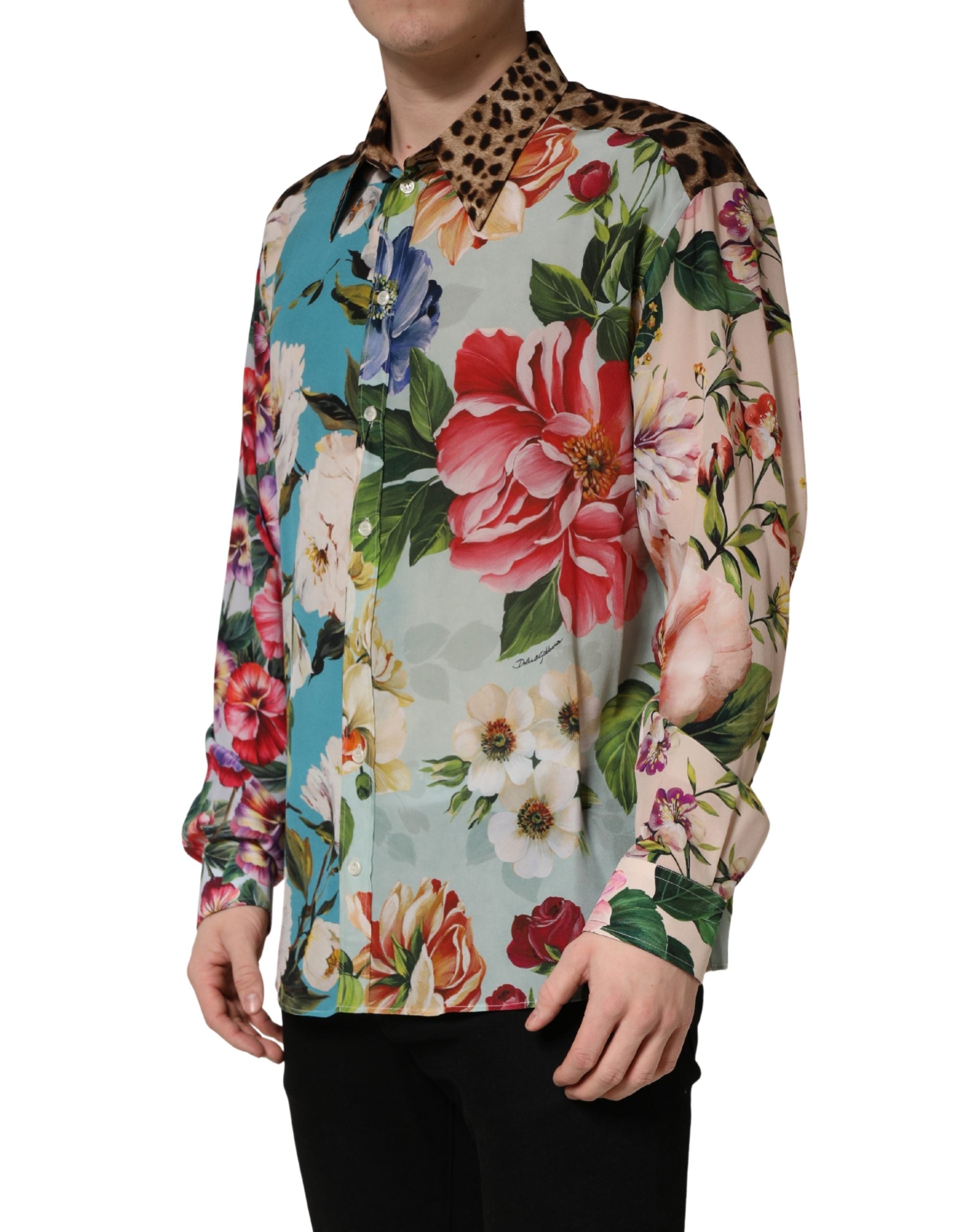 Dolce & Gabbana Multicolor Floral Animal Print Collared Shirt Dolce & Gabbana