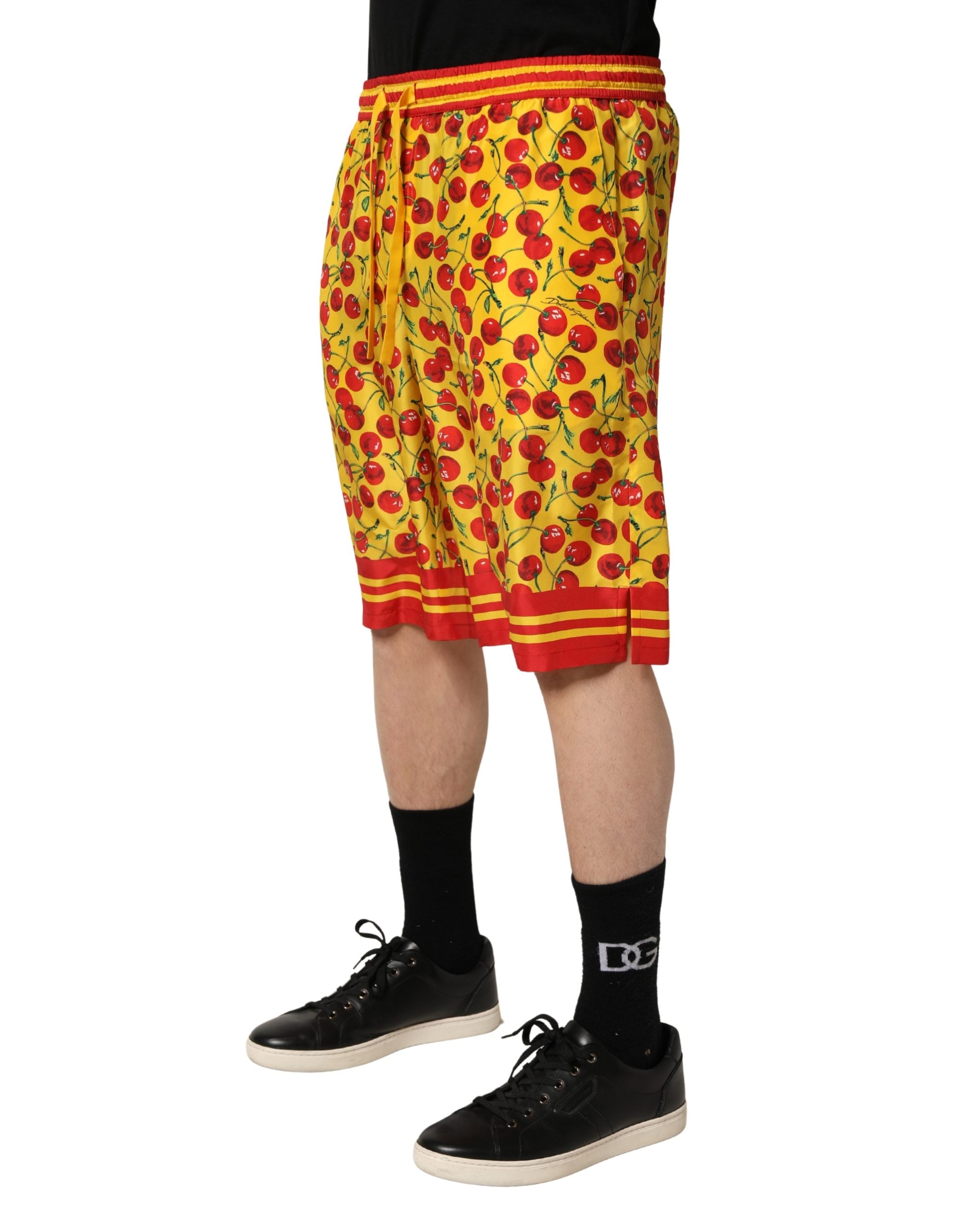 Dolce & Gabbana Yellow Red Cherry Print Silk Bermuda Shorts Dolce & Gabbana