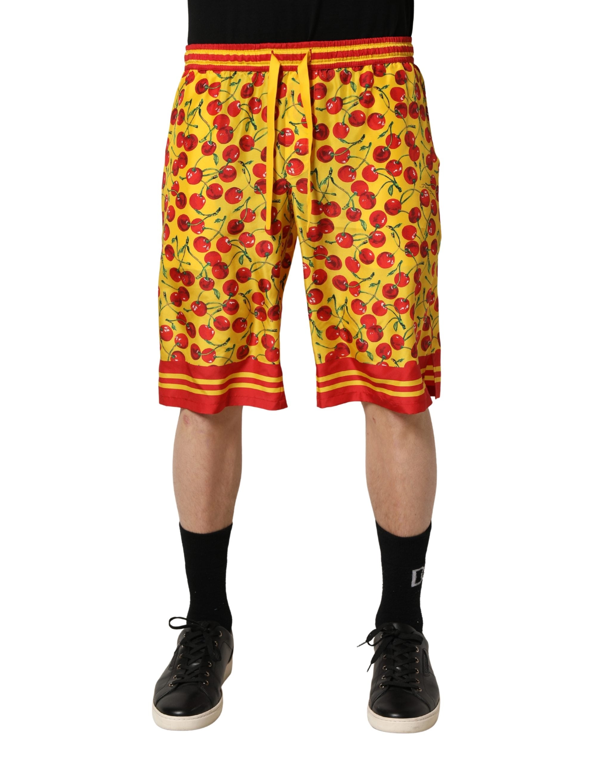 Dolce & Gabbana Yellow Red Cherry Print Silk Bermuda Shorts Dolce & Gabbana