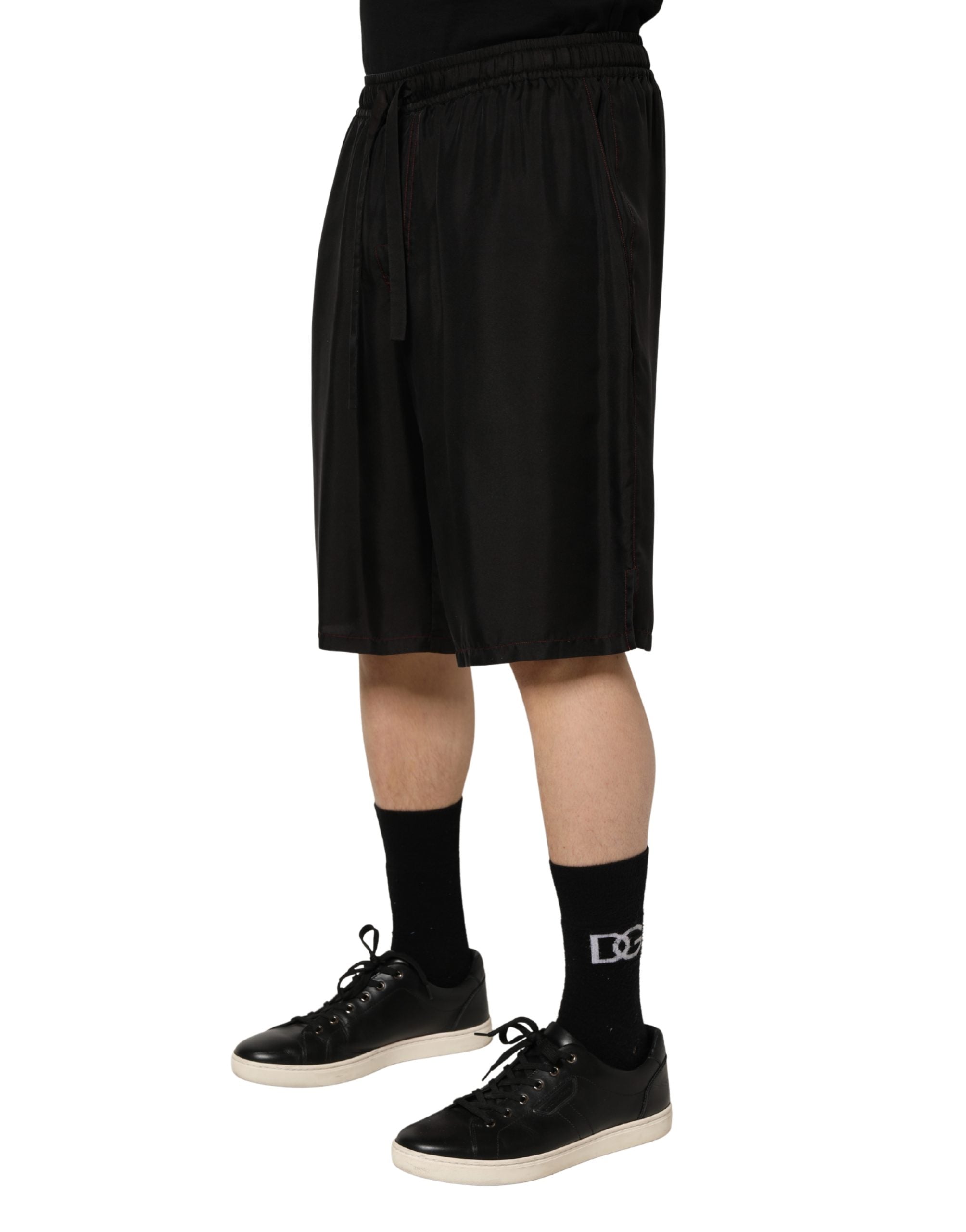 Dolce & Gabbana Black Silk Drawstring Men Bermuda Shorts Dolce & Gabbana