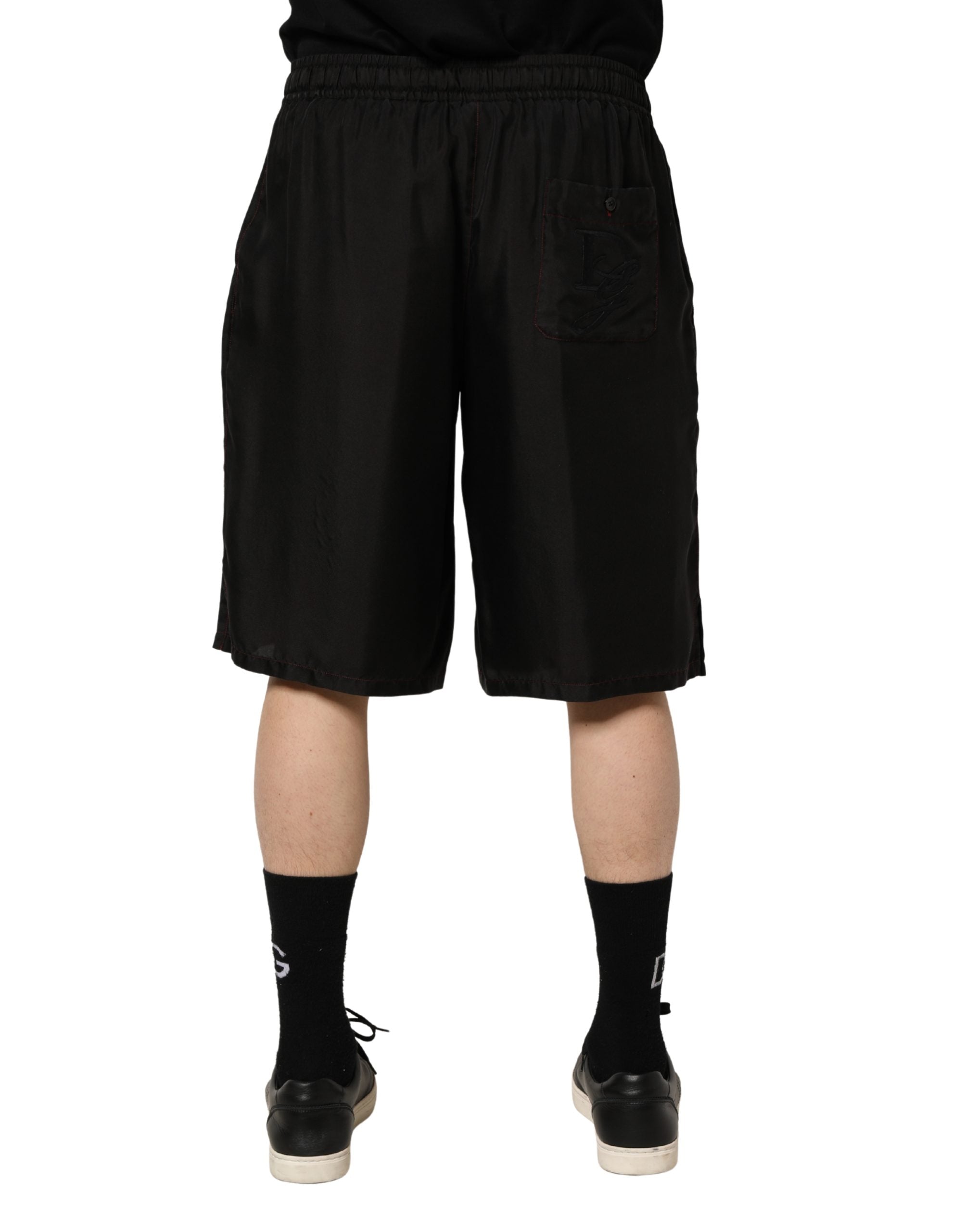Dolce & Gabbana Black Silk Drawstring Men Bermuda Shorts Dolce & Gabbana