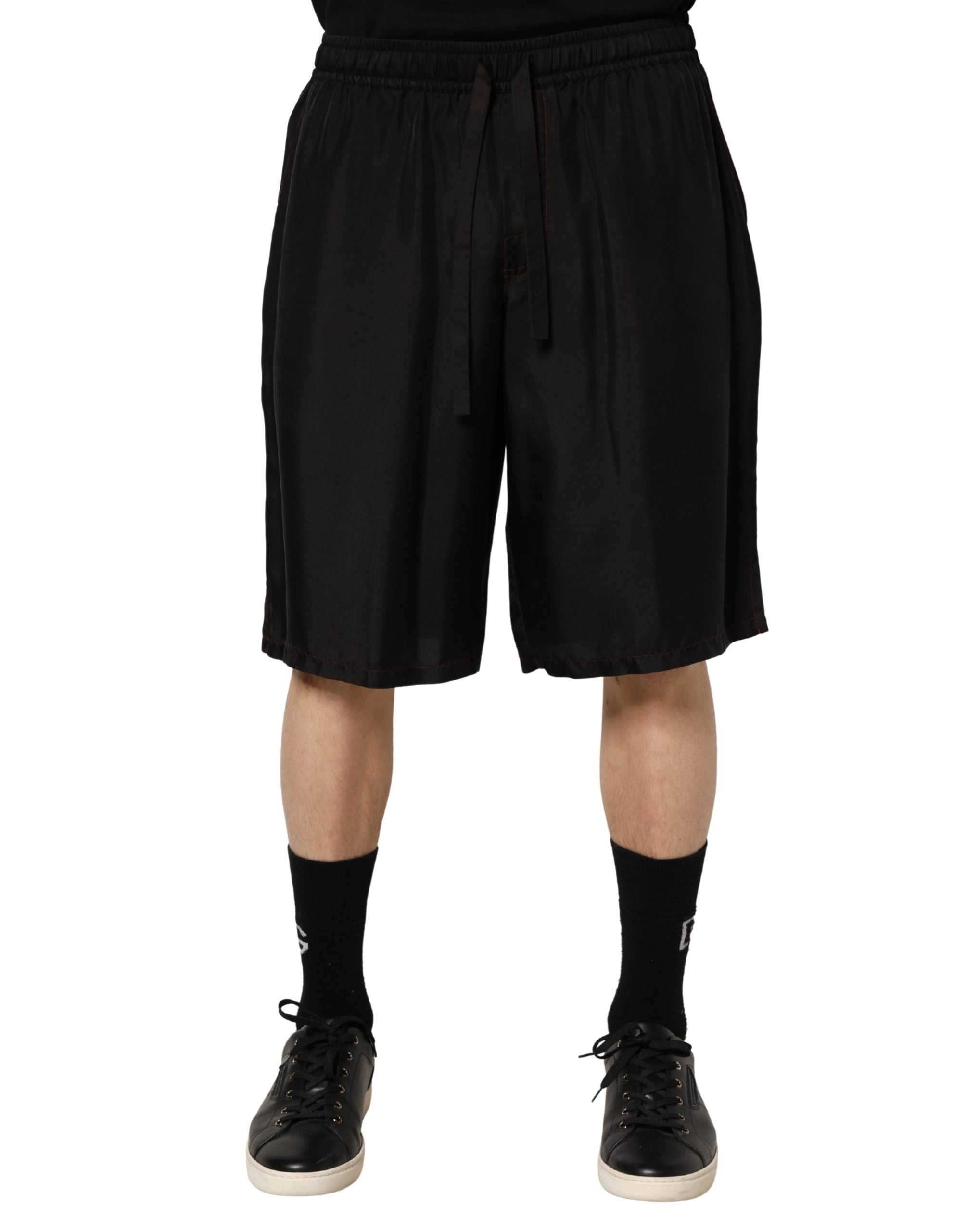 Dolce & Gabbana Black Silk Drawstring Men Bermuda Shorts Dolce & Gabbana